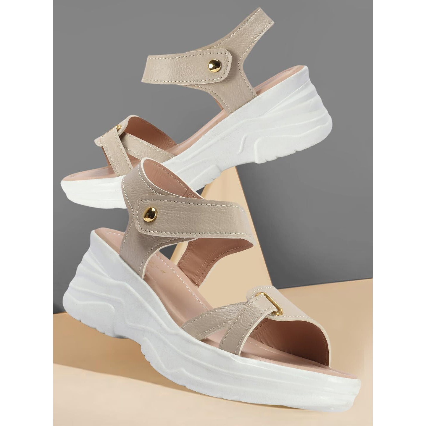 Vendoz Women Casual Cream Wedges Sandal