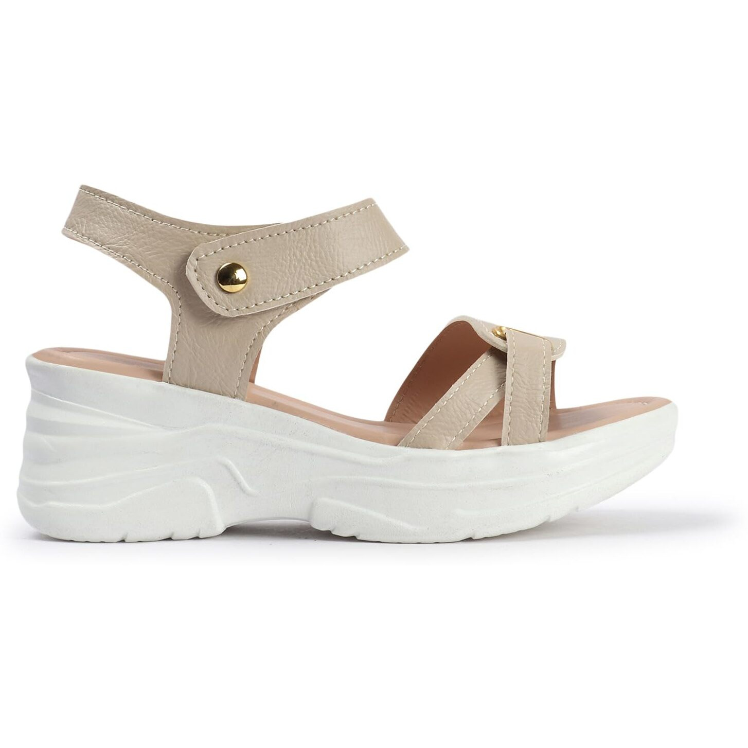 Vendoz Women Casual Cream Wedges Sandal