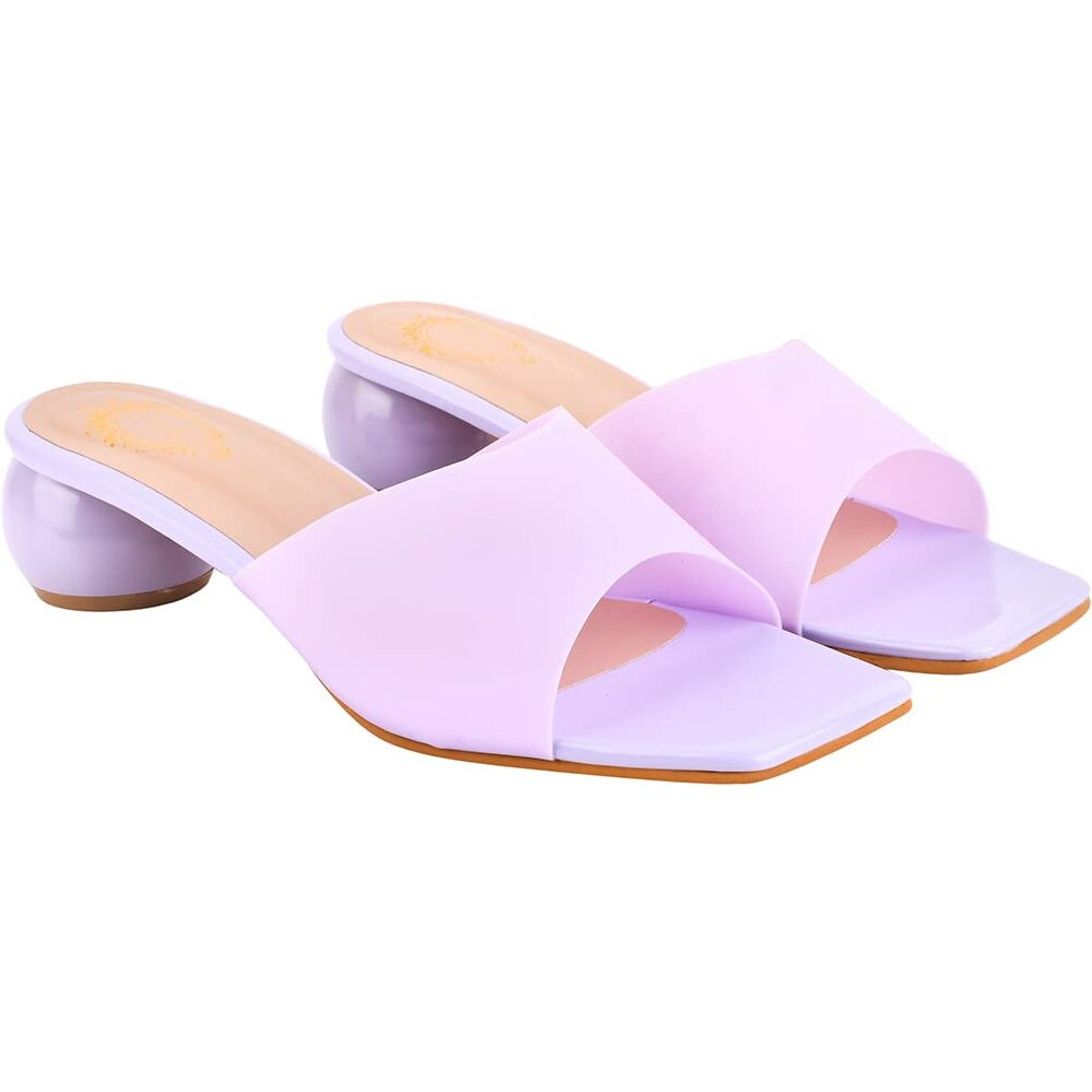 Shoetopia Clear Strap Solid Purple Block Heels for Women & Girls /UK7