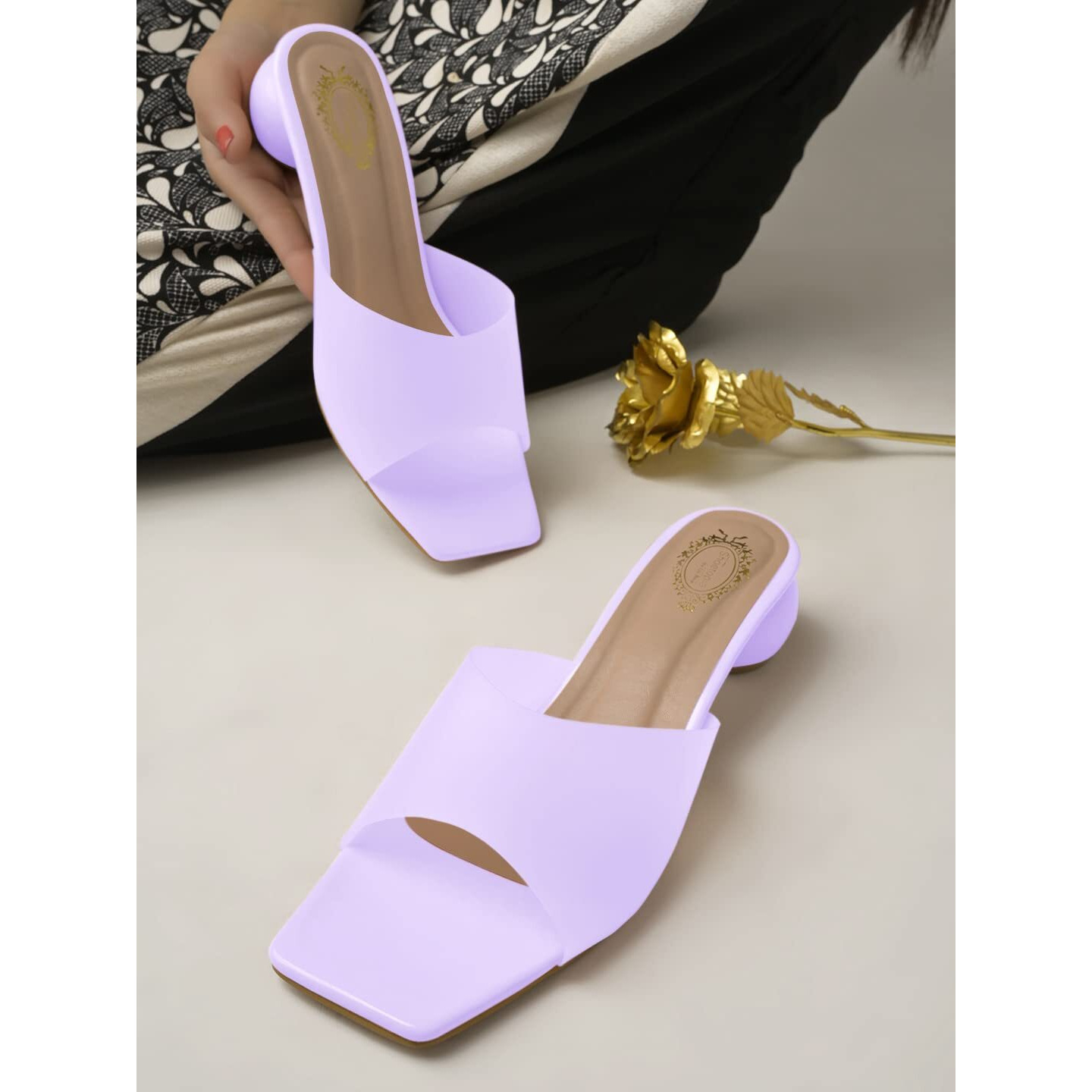 Shoetopia Clear Strap Solid Purple Block Heels for Women & Girls /UK7