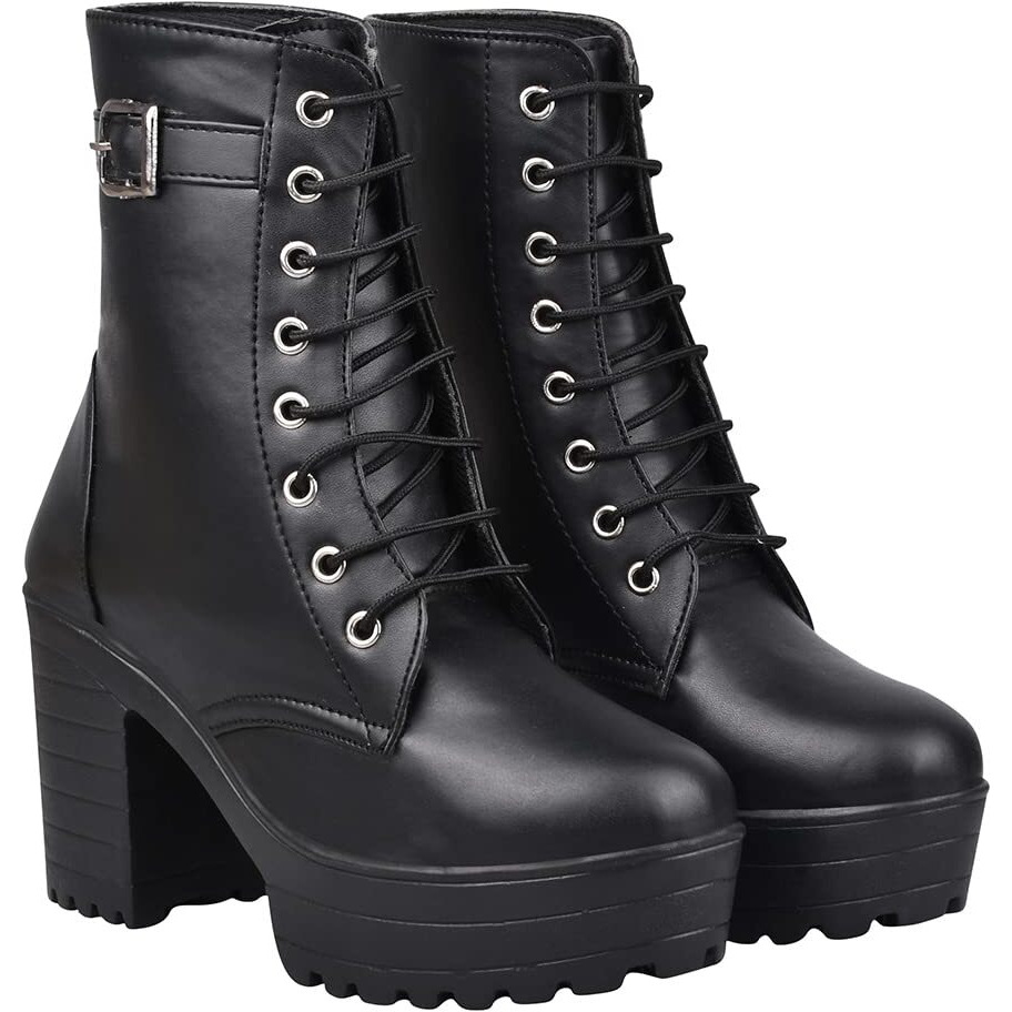 Shoeopia Women & Girls Strappy Buckle Ankle Boots/Boot-06/Black/UK6-EU39