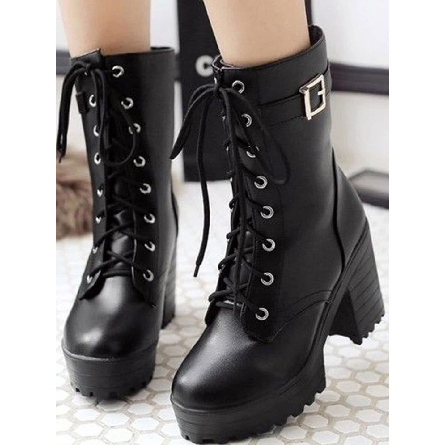 Shoeopia Women & Girls Strappy Buckle Ankle Boots/Boot-06/Black/UK6-EU39
