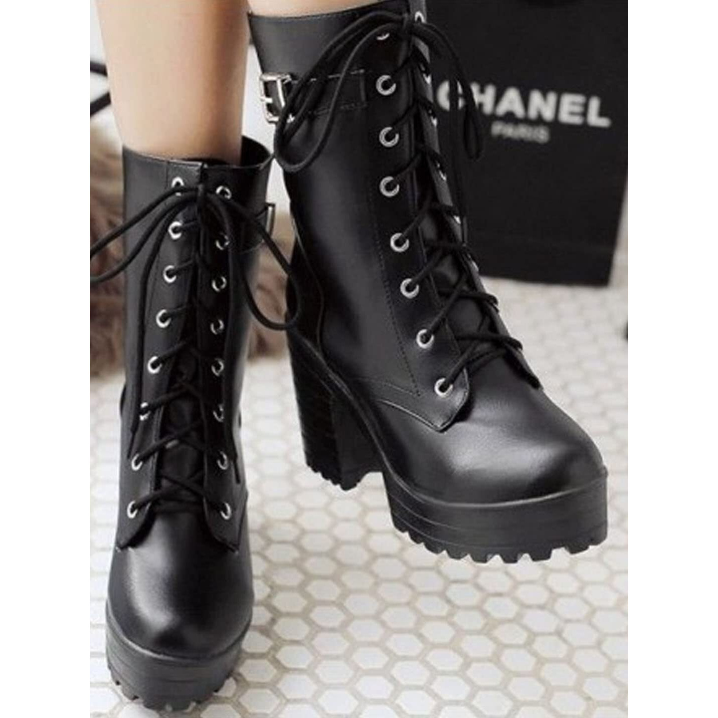 Shoeopia Women & Girls Strappy Buckle Ankle Boots/Boot-06/Black/UK6-EU39