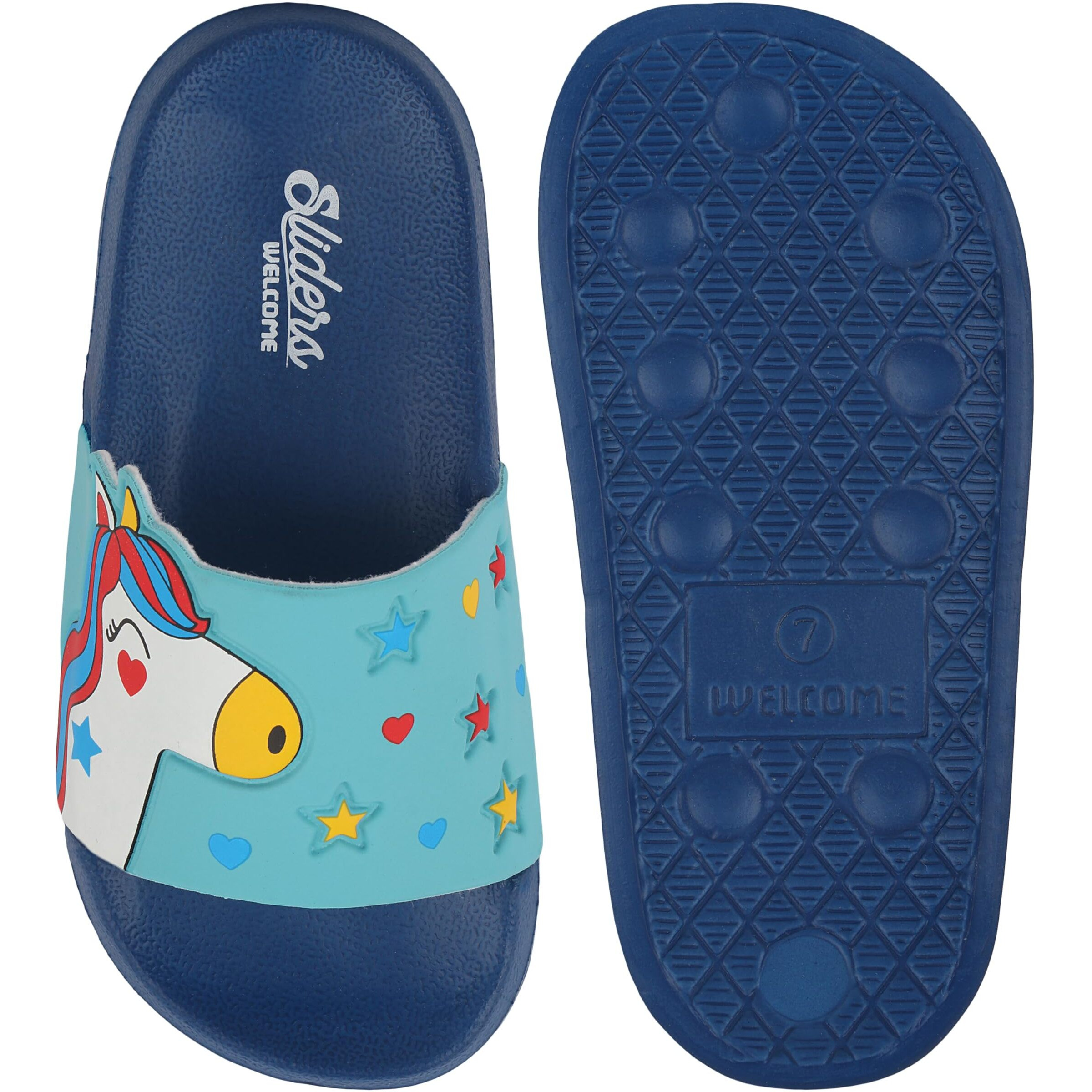 WELCOME Unisex-Child Kids Flip-Flop Soft Comfortable Indoor & Outdoor Slippers Stylish Non-Slip Slide Home Casual Chappals For Boys & Girls, K-FANDOM-BLUE_8