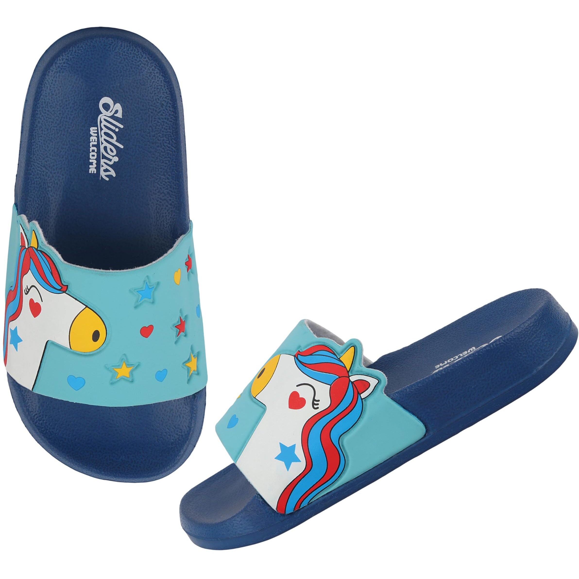 WELCOME Unisex-Child Kids Flip-Flop Soft Comfortable Indoor & Outdoor Slippers Stylish Non-Slip Slide Home Casual Chappals For Boys & Girls, K-FANDOM-BLUE_8
