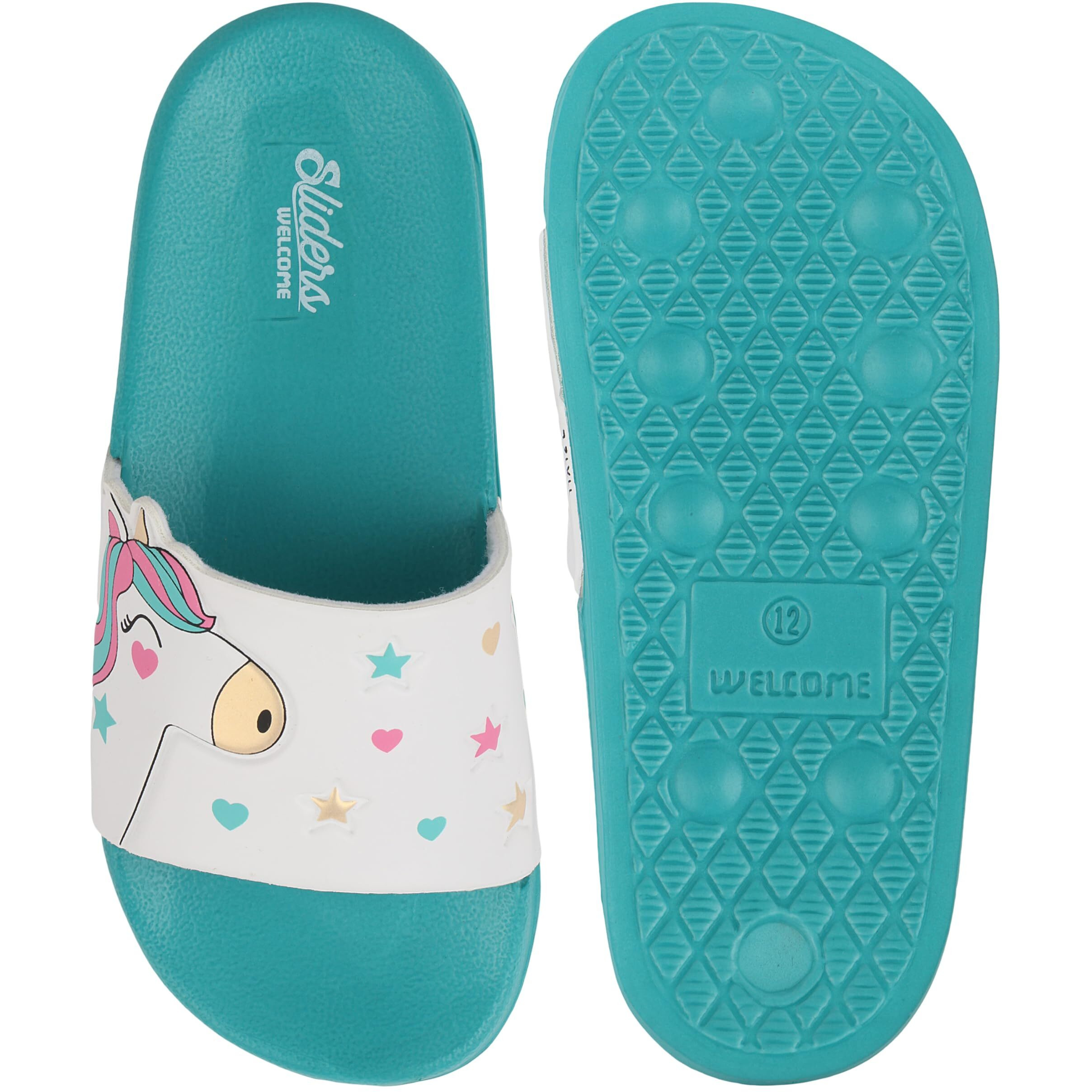 WELCOME Unisex-Child Kids Flip-Flop Soft Comfortable Indoor & Outdoor Slippers Stylish Non-Slip Slide Home Casual Chappals For Boys & Girls, K-FANDOM-AQUA_10