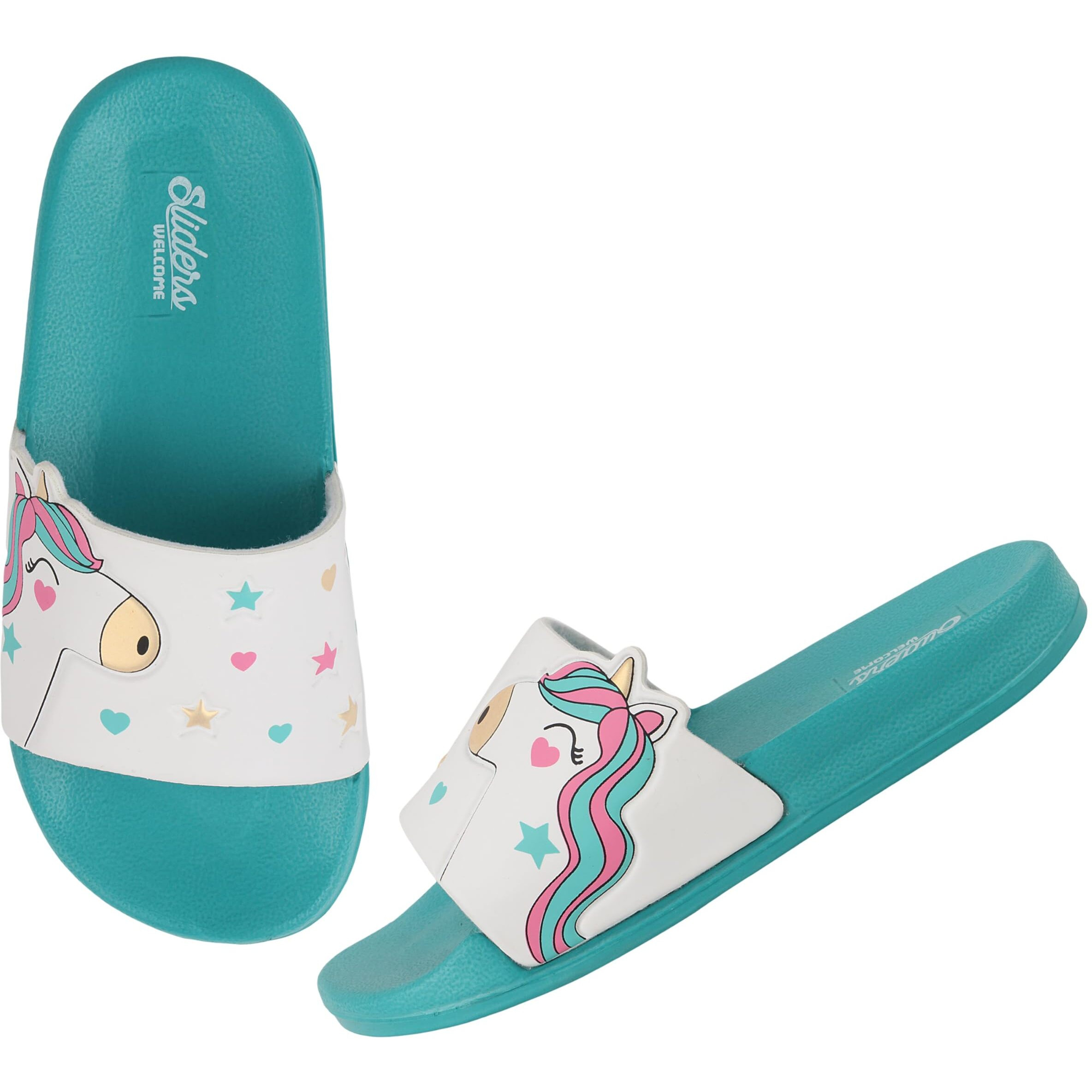 WELCOME Unisex-Child Kids Flip-Flop Soft Comfortable Indoor & Outdoor Slippers Stylish Non-Slip Slide Home Casual Chappals For Boys & Girls, K-FANDOM-AQUA_10