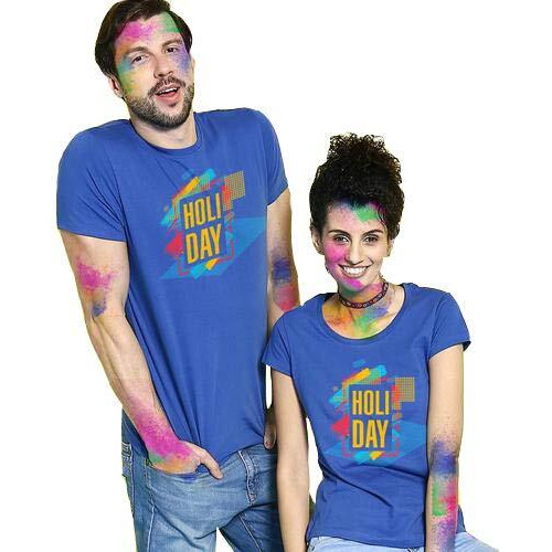 Bon Organik Couple Holi Day T-Shirt (COUPLEHOLIBON4292_Mens XXL)