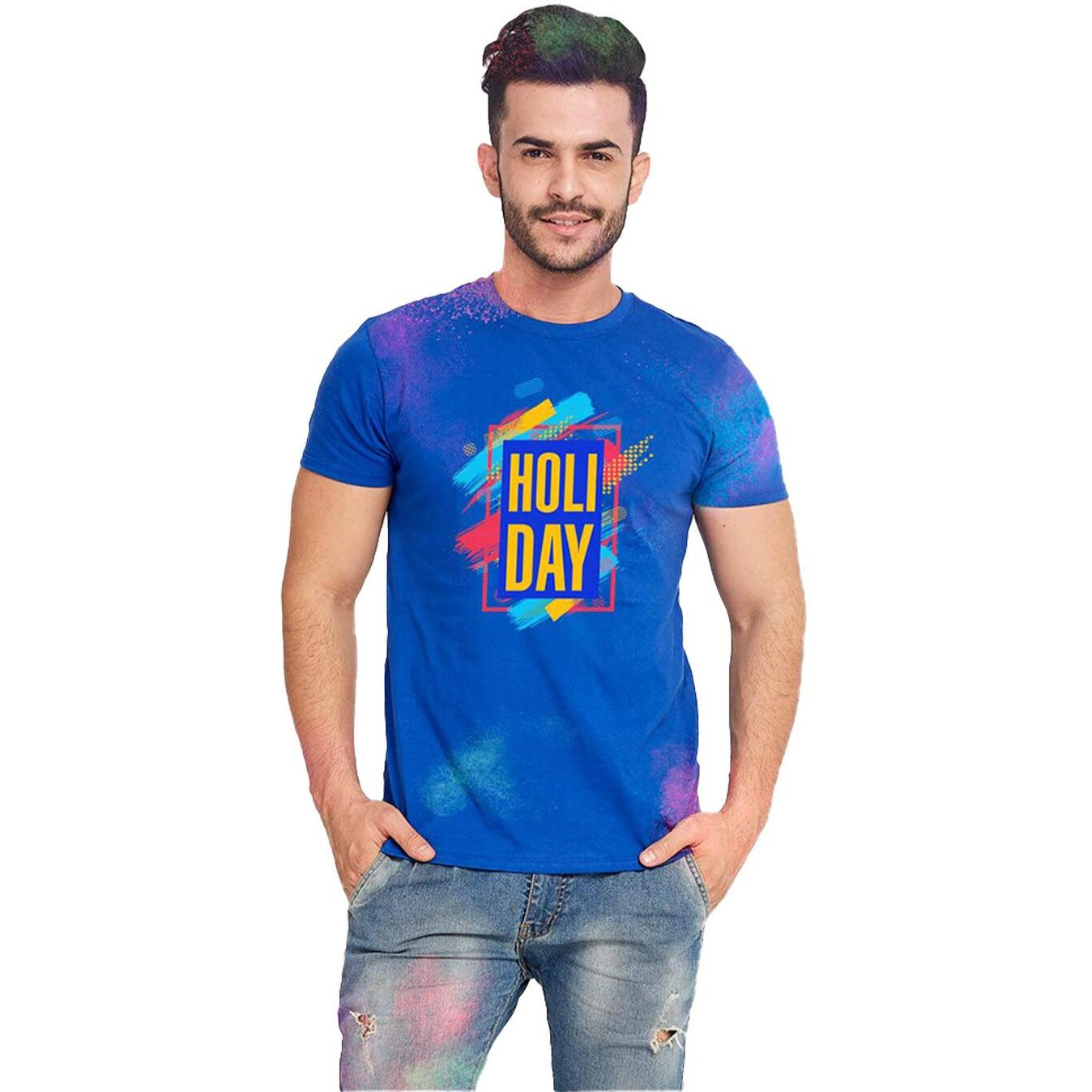 Bon Organik Couple Holi Day T-Shirt (COUPLEHOLIBON4292_Mens XXL)