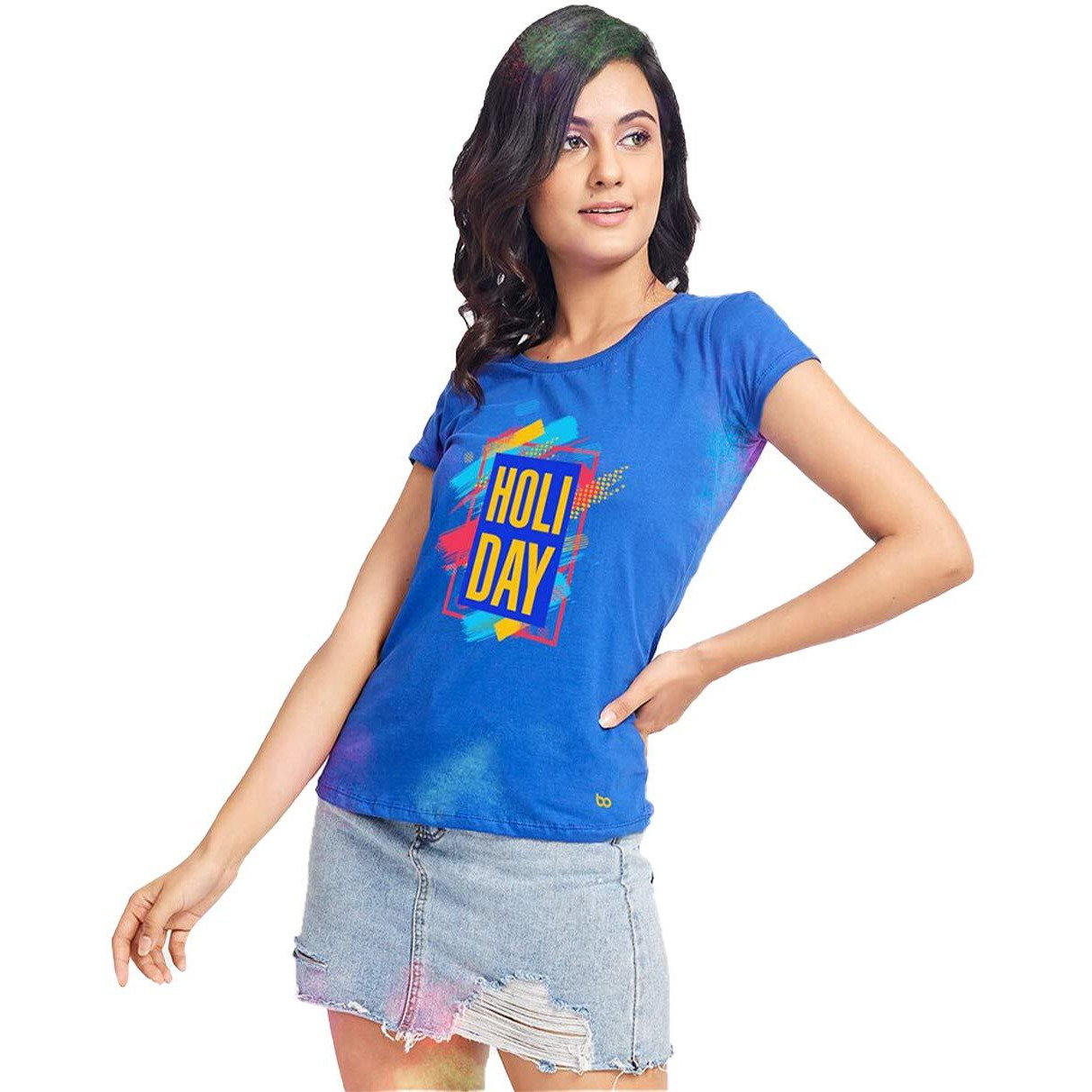 Bon Organik Couple Holi Day T-Shirt (COUPLEHOLIBON4292_Womens M)