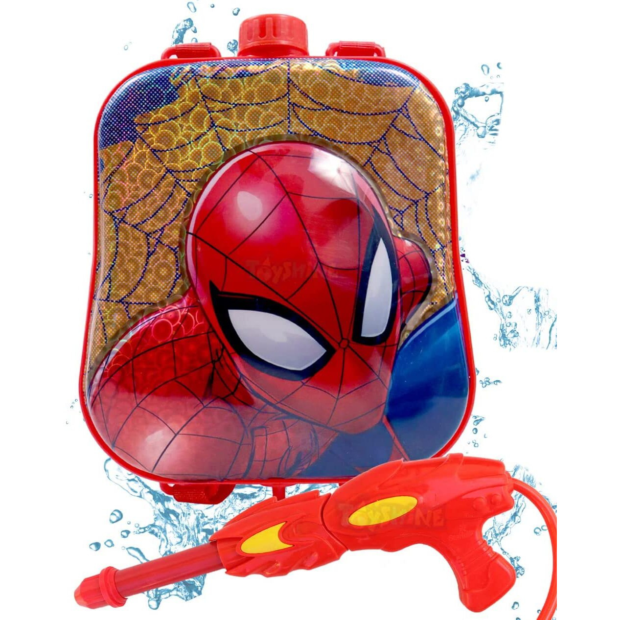Toyshine Holi Water Toy Gun with Pressure Mechanism for Long Throw, Back Holding Tank, Back Holding Tank, 3.0 L, Spidy, Multi Color - Red