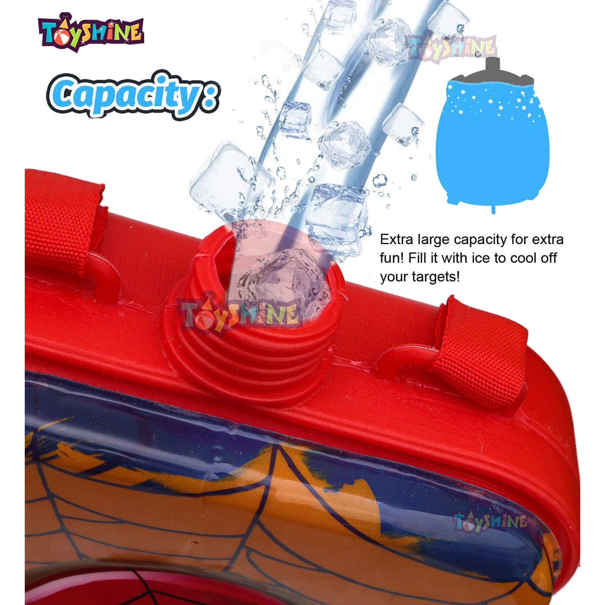 Toyshine Holi Water Toy Gun with Pressure Mechanism for Long Throw, Back Holding Tank, Back Holding Tank, 3.0 L, Spidy, Multi Color - Red