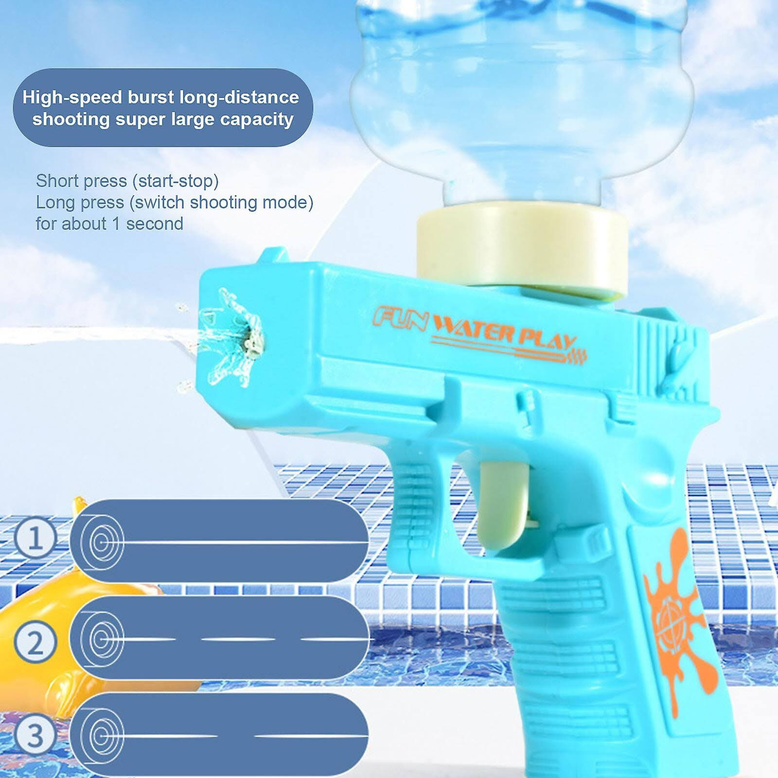 High Pressure Holi Pichkari Electric Water Gun, Automatic Squirt Gun with 300CC Excellent Range 25-32 Feet - (Magzine) for Kids and Adults Pool Party (Mini Pistol 3 Modes(Pack of 2))
