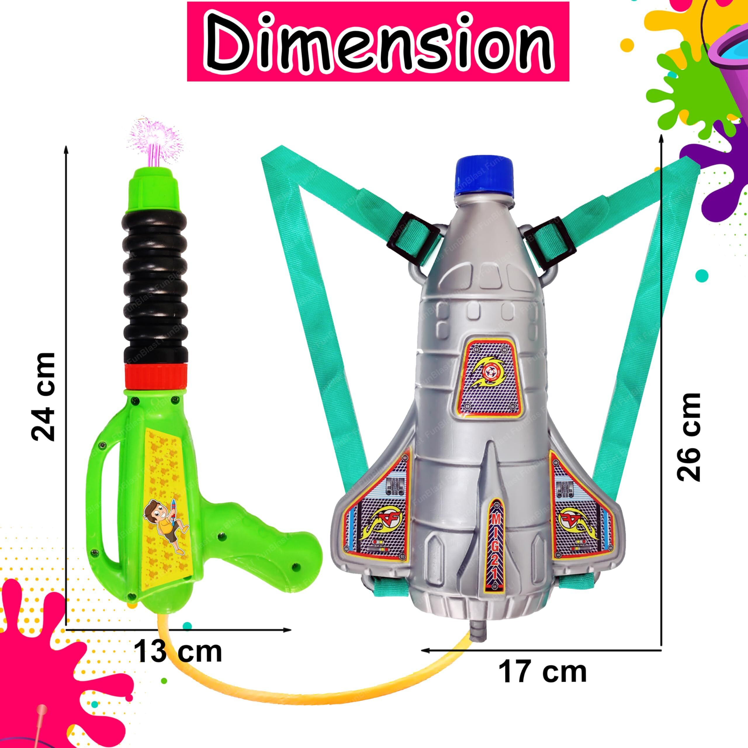 FunBlast Holi Pichkari High Pressure Water Gun Toy for Kids with Tank Water, Pichkari Water Gun, Pichkari for Kids, Holi Gun, Tank Capacity  1 L Made in India Pichkari Toys, Best Gift