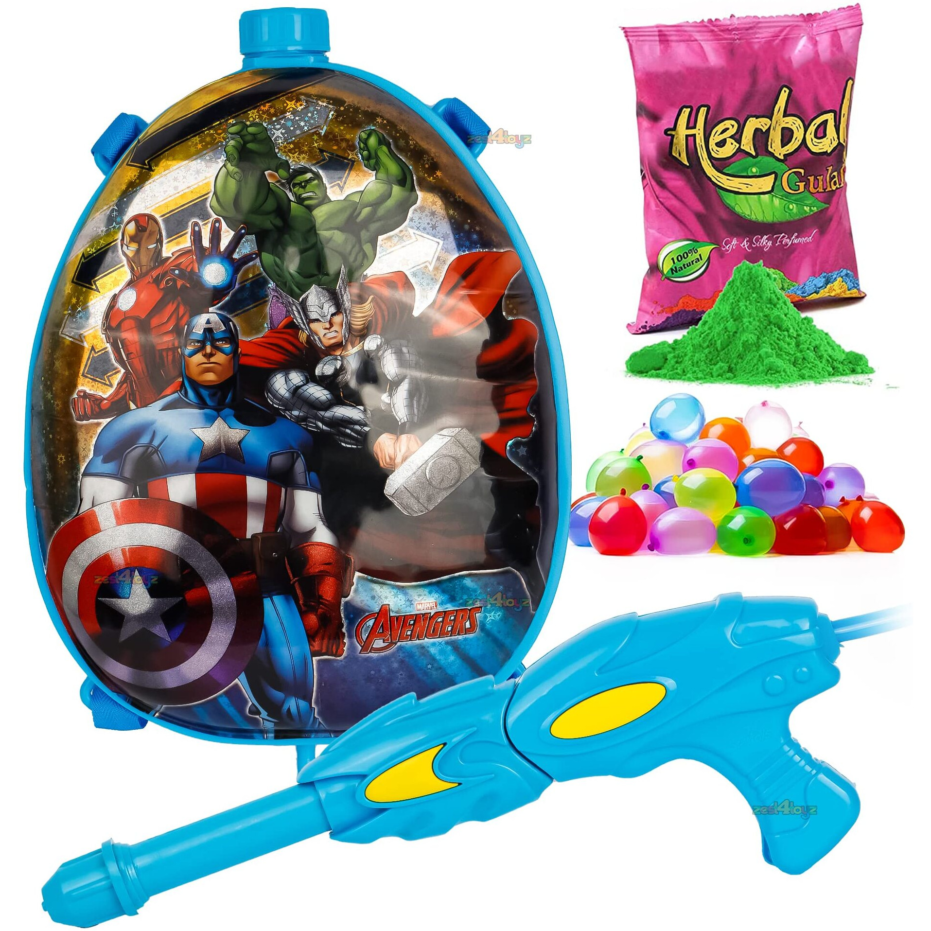 Zest 4 Toyz Holi Pichkari Water Gun for Kids Back Holding Tank with Holi Combo 1 Pkt Holi Color and 100 Balloons for Holi Pool Parties- Boys and Girls(Gold Tank)