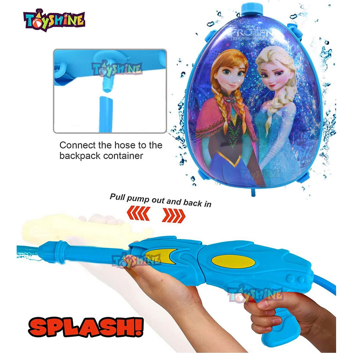Toyshine Holi Water Toy Gun with Pressure Mechanism for Long Throw, Back Holding Tank, Back Holding Tank, 3.5 L, Oval Blue Doll