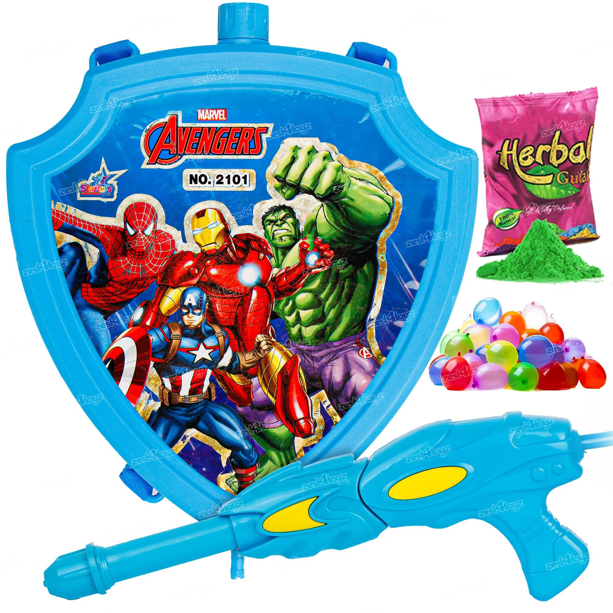 Zest 4 Toyz Holi Pichkari Water Gun for Kids Back Holding Tank Holi Water Gun with 1 Pkt Holi Color and 100 Balloons for Holi Pool Parties (Diamond Tank)