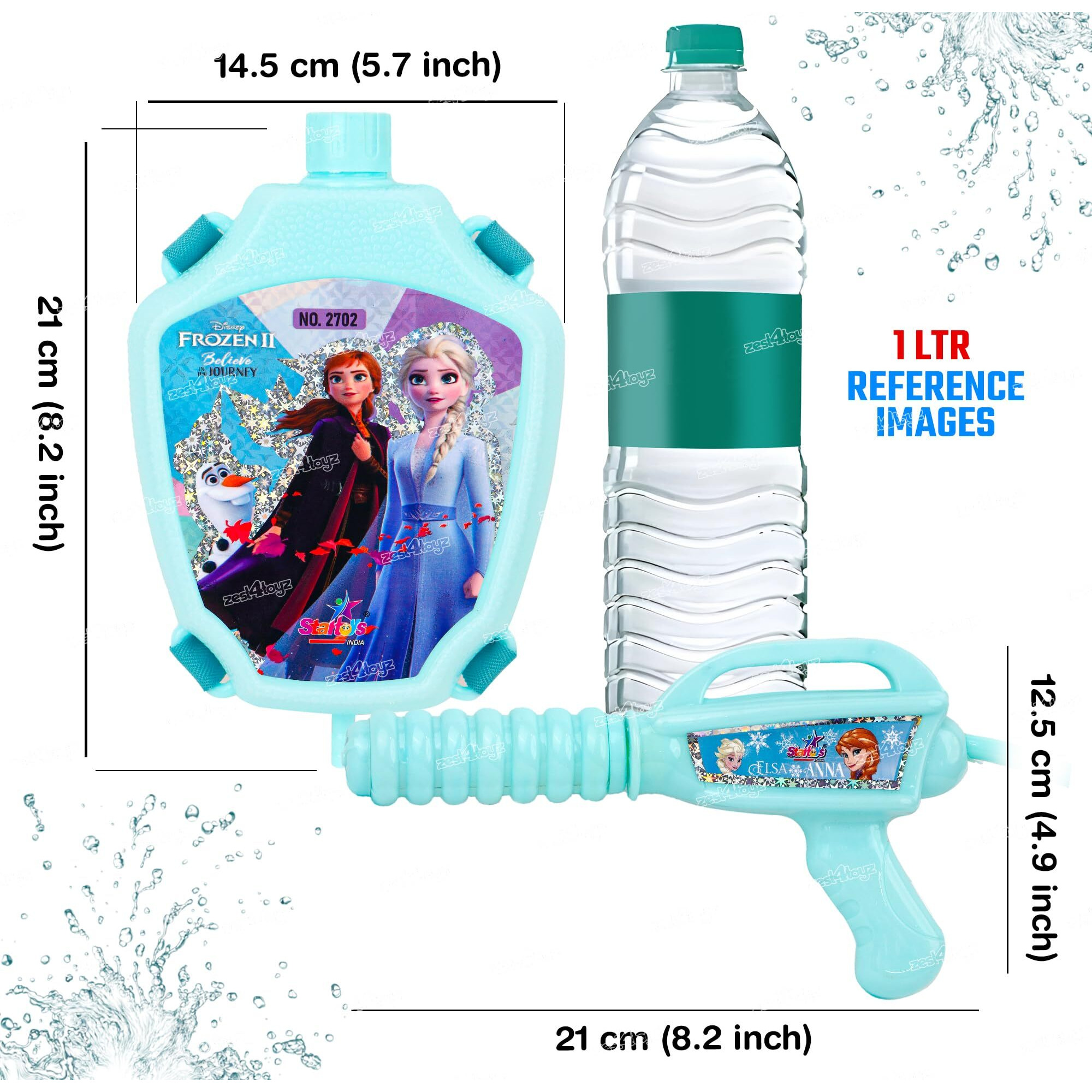 Zest 4 Toyz Holi Pichkari Water Gun for Kids Frozen Backpack Tank Holi Water Gun with 1 Pkt Holi Color and 100 Balloons for Holi Celebration - Boys and Girls (Micro Tank)