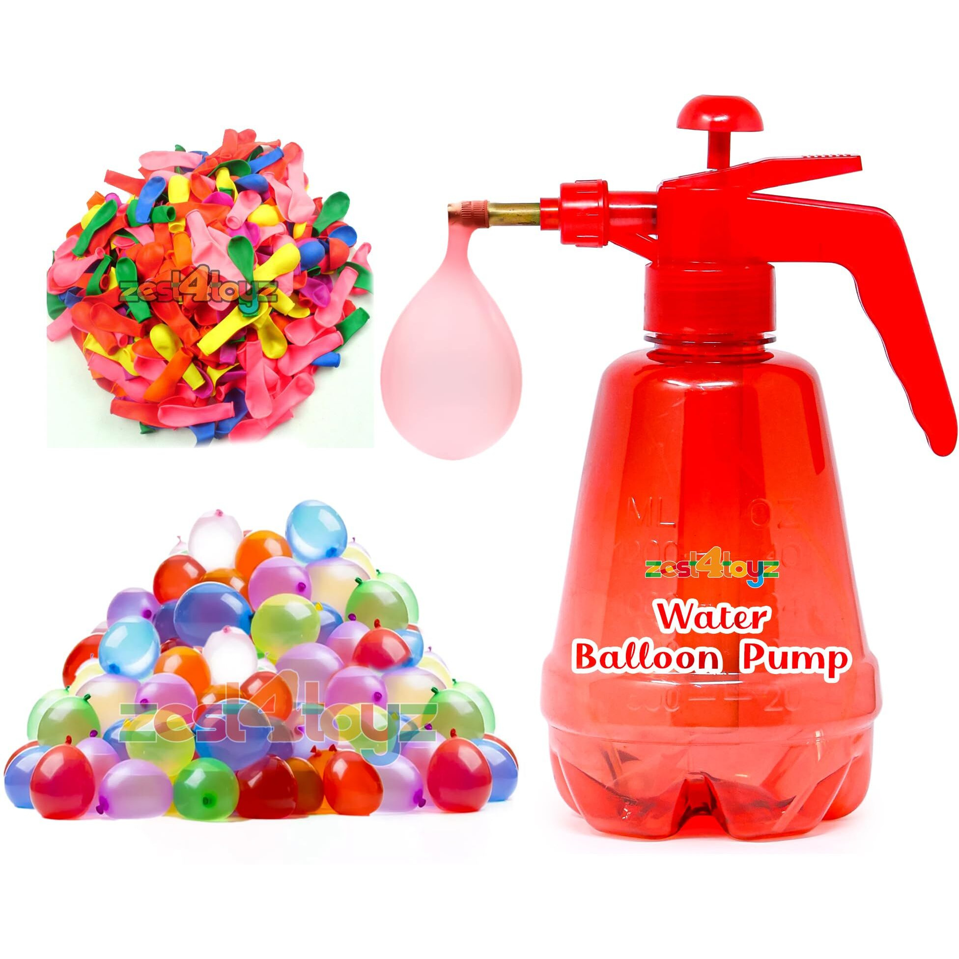 Zest 4 Toyz Holi Water Balloon Pump Kit with 200 Colorful Water Balloons Easy to Use Water Pumping Station Perfect for Holi and Summer Outdoor Fun for Kids (Assorted)