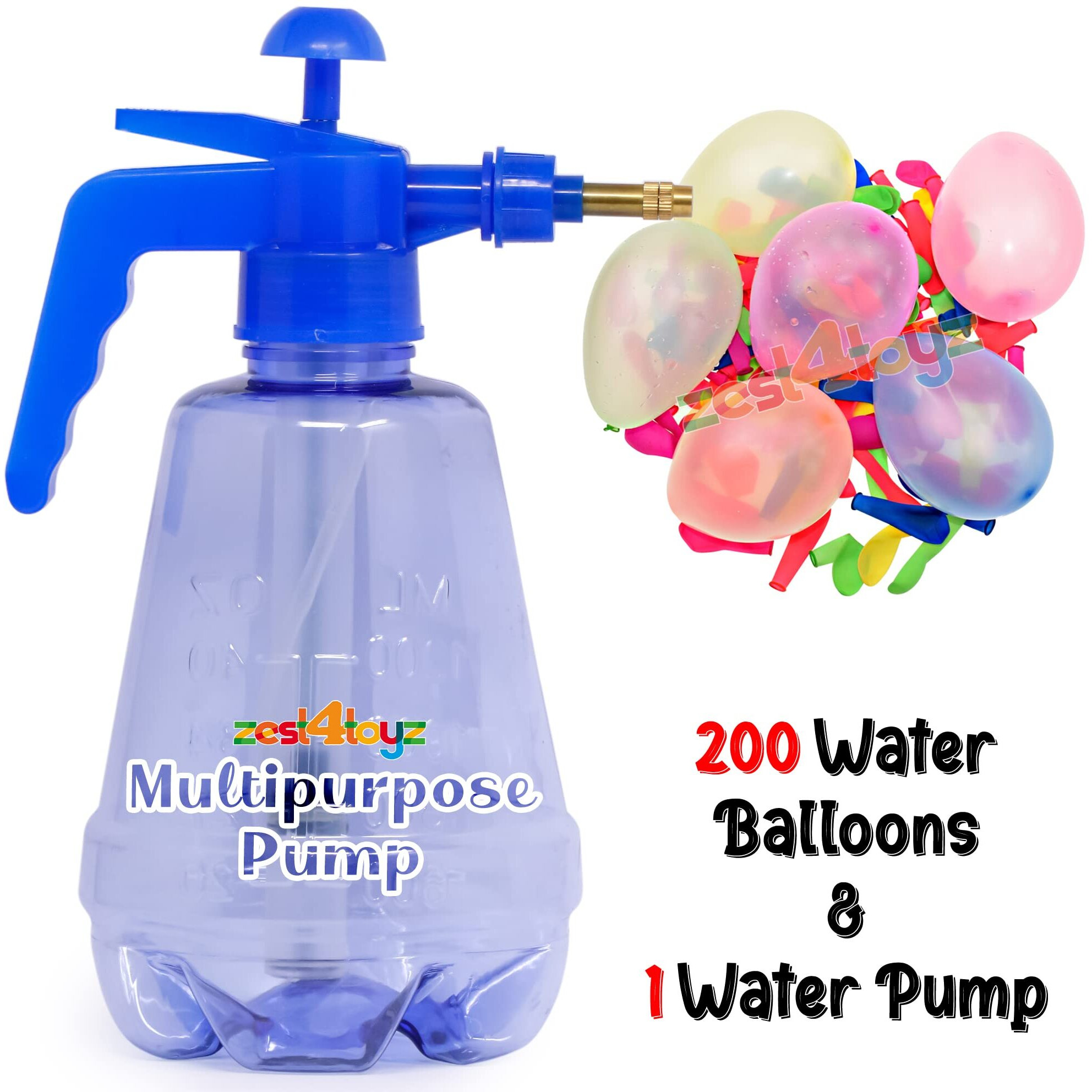 Zest 4 Toyz Holi Water Balloon Pump Kit with 200 Colorful Water Balloons Easy to Use Water Pumping Station Perfect for Holi and Summer Outdoor Fun for Kids (Assorted)