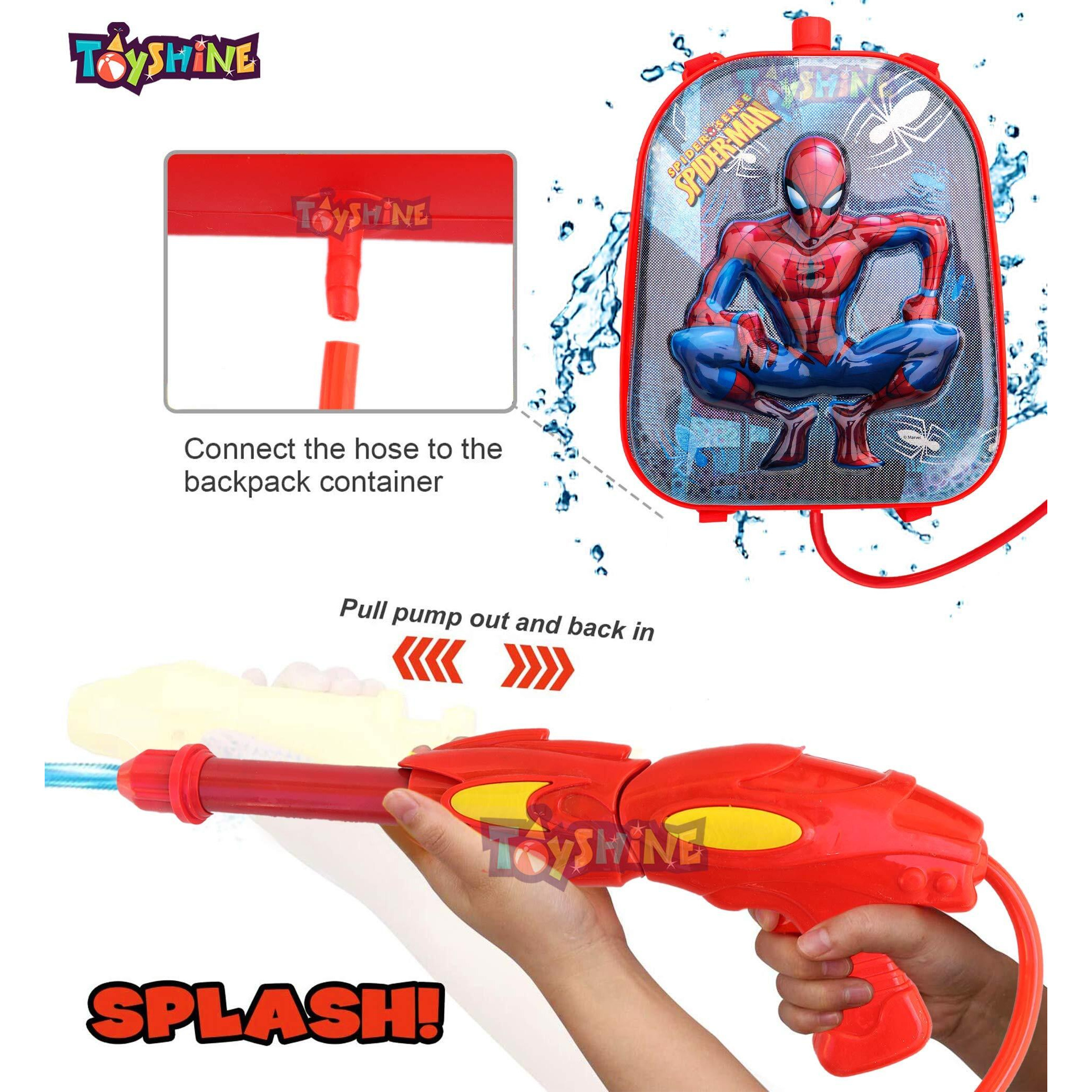 Toyshine Holi Water Toy Gun with Pressure Mechanism for Long Throw, Back Holding Tank, Back Holding Tank, 4.0 L, Spidy, Big, Red