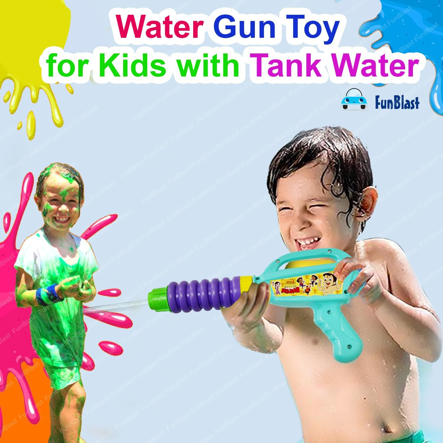 FunBlast Holi Pichkari High Pressure Water Gun Toy for Kids with Tank Water, Pichkari Water Gun, Pichkari for Kids, Holi Gun, Tank Capacity  1 L Made in India Pichkari Toys, Best Gift