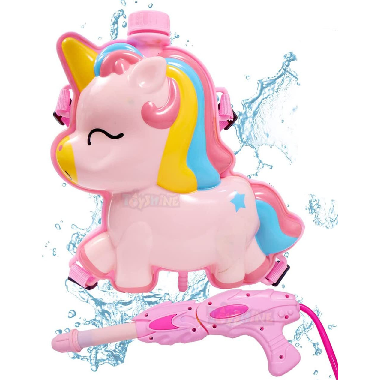 Toyshine Holi Water Toy Gun with Pressure Mechanism for Long Throw, Back Holding Tank, Back Holding Tank, 1.5 L, Unicorn Body, Pink