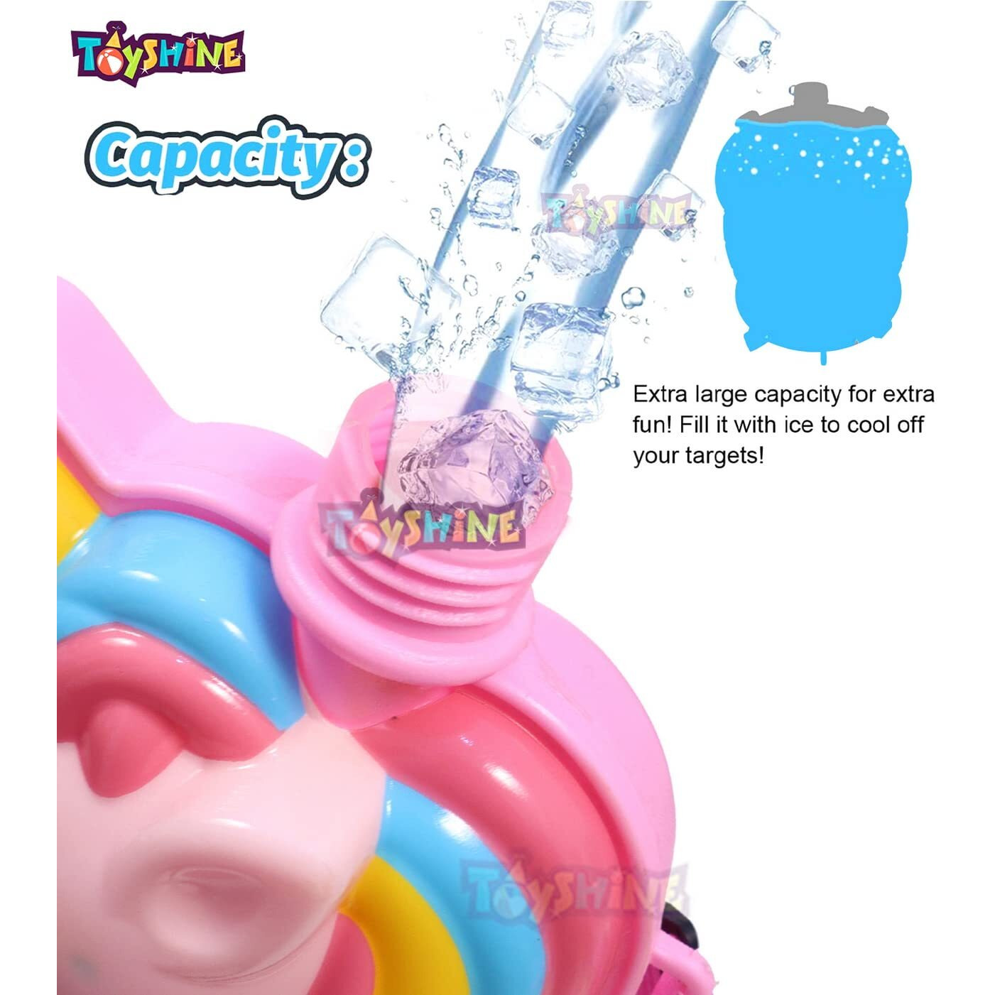 Toyshine Holi Water Toy Gun with Pressure Mechanism for Long Throw, Back Holding Tank, Back Holding Tank, 1.5 L, Unicorn Body, Pink