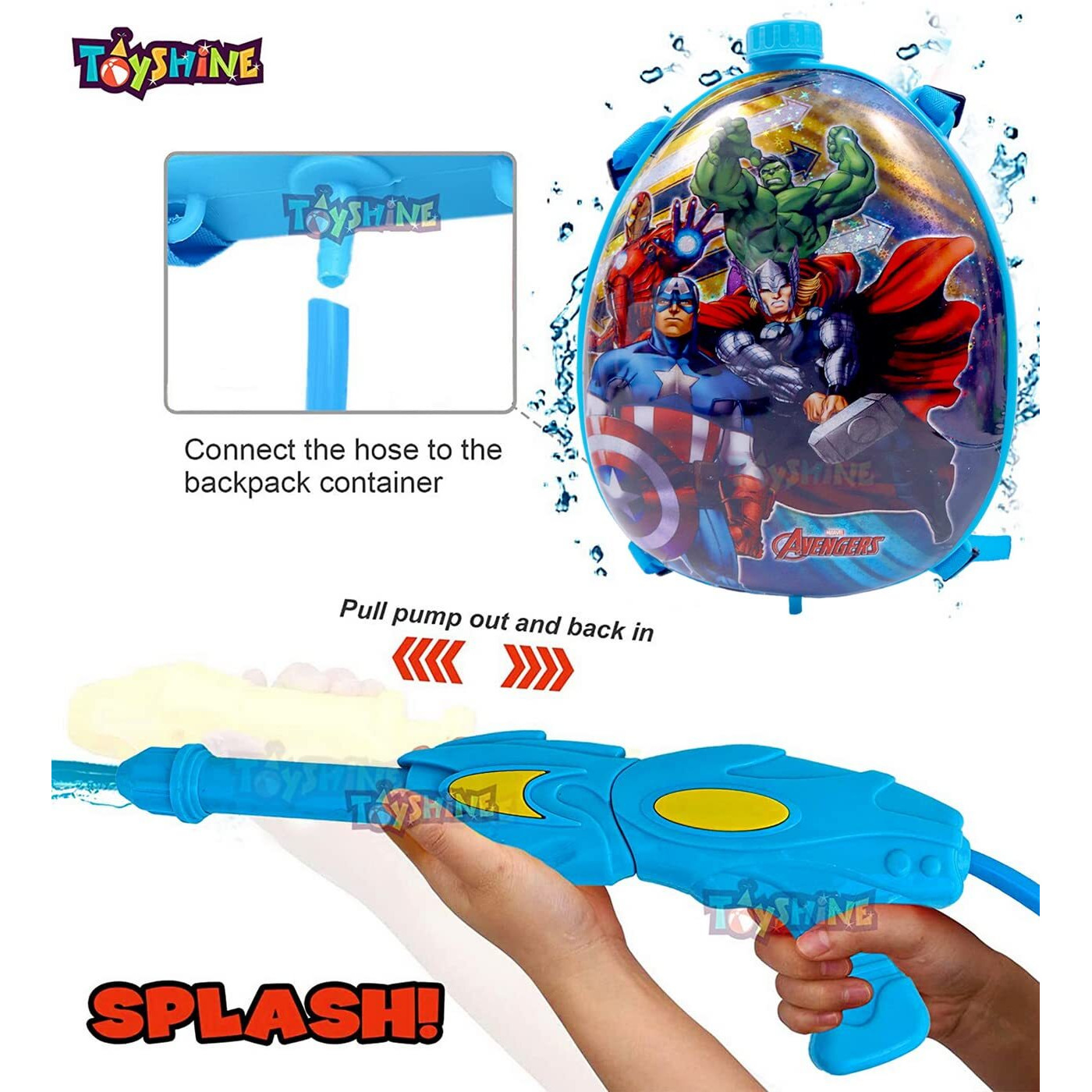 Toyshine Holi Water Toy Gun with Pressure Mechanism for Long Throw, Back Holding Tank, Back Holding Tank, 3.5 L, Blue