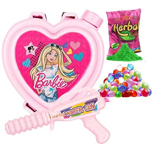 Zest 4 Toyz Holi Pichkari Water Gun for Kids Back Holding Tank Holi Combo with 1 Pkt Holi Color and 100 Balloons for Holi Pool Parties (Heart Tank)
