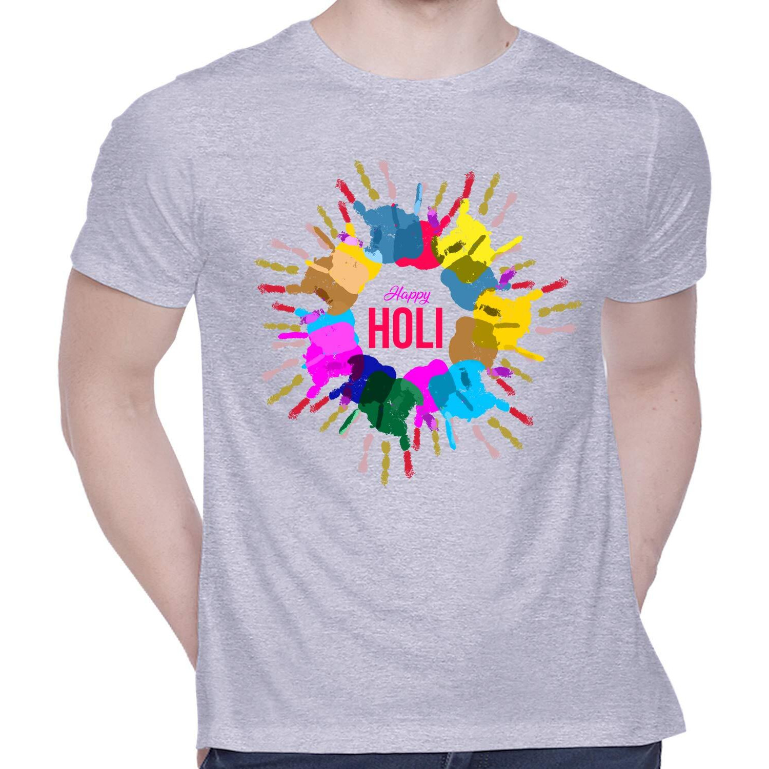 CreativiT Graphic Printed T-Shirt for Unisex Holi Tshirt | Casual Half Sleeve Round Neck T-Shirt | 100% Cotton | D00306-1_Grey_XX-Large