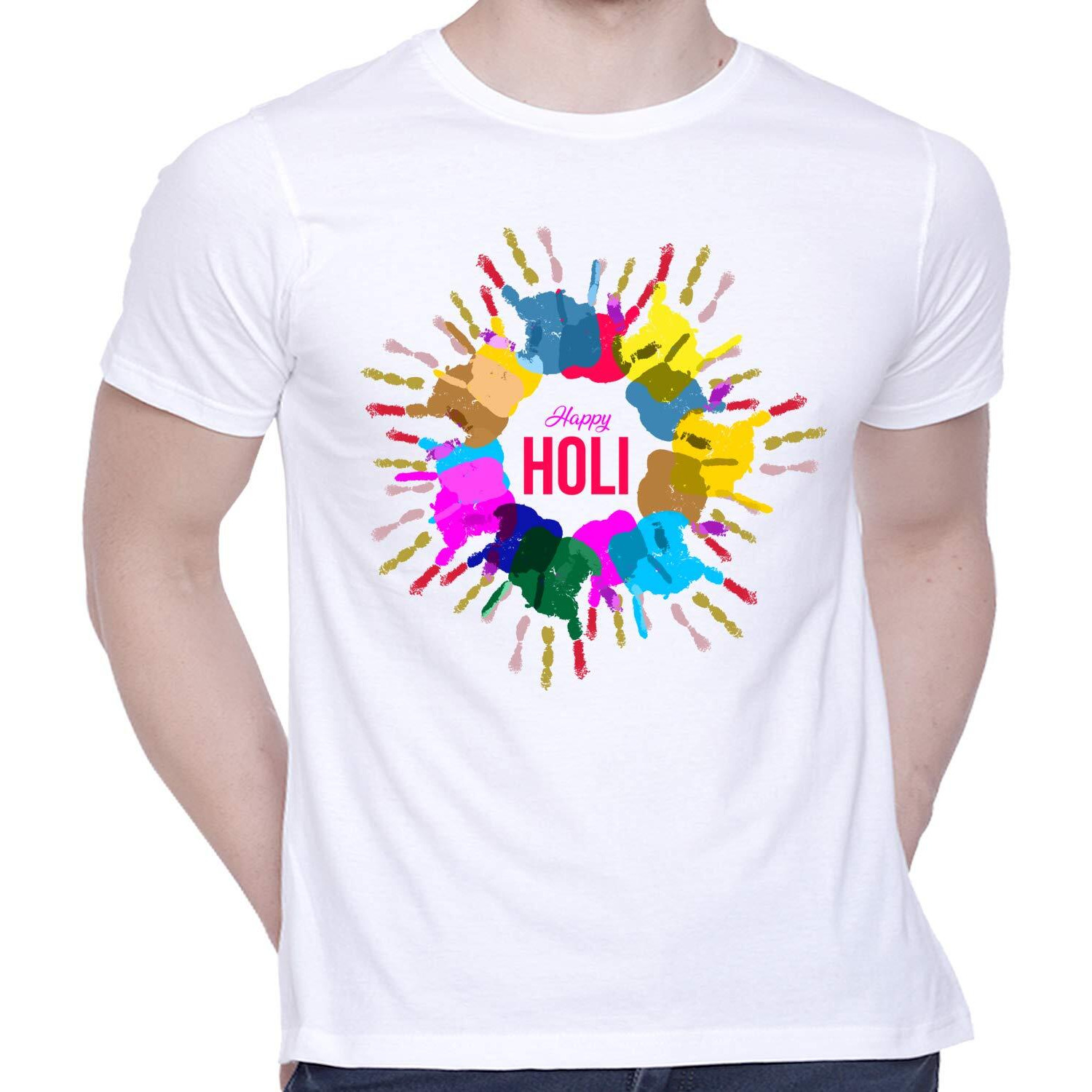CreativiT Graphic Printed T-Shirt for Unisex Holi Tshirt | Casual Half Sleeve Round Neck T-Shirt | 100% Cotton | D00306-1_White_X-Large