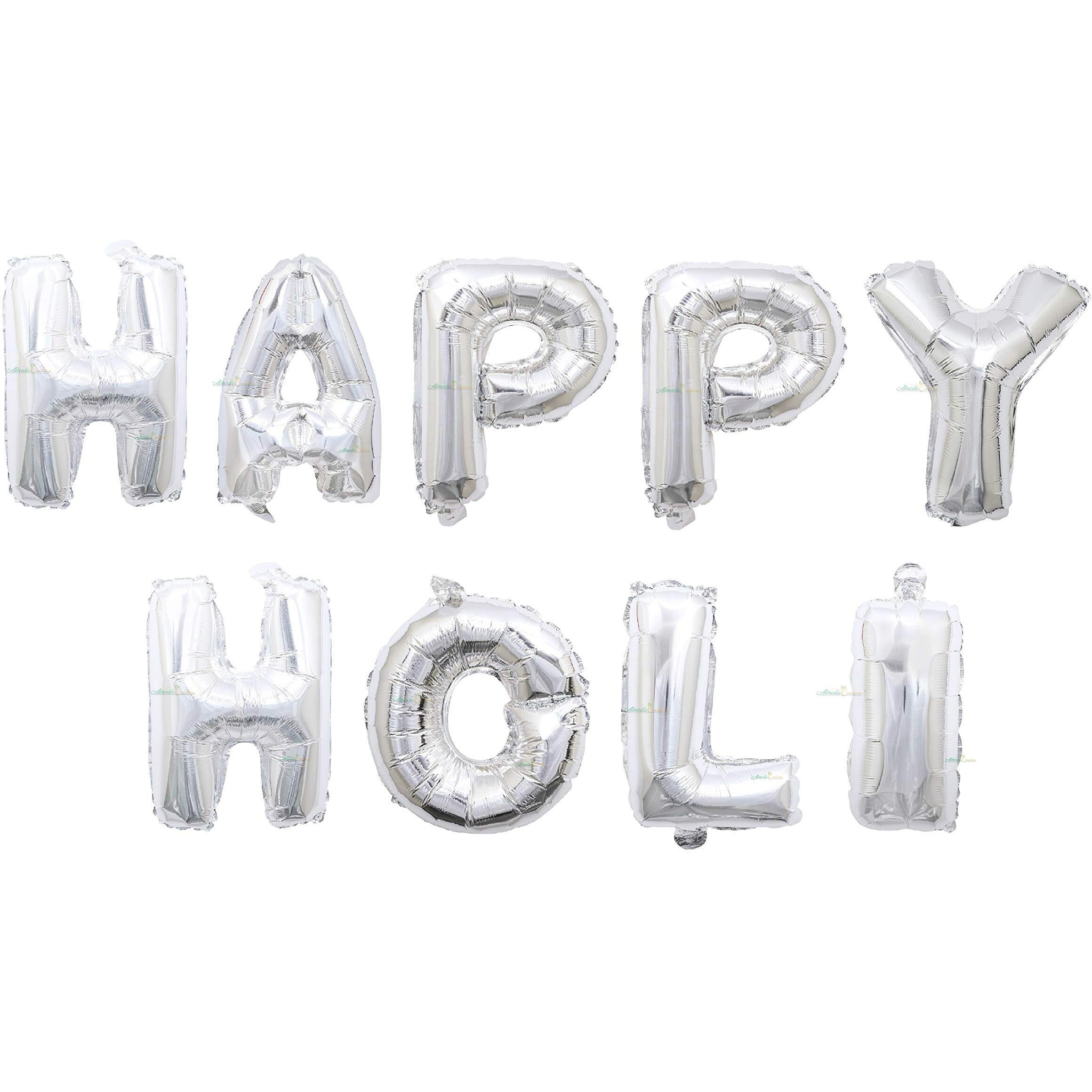 Almoda Creations Holi Decorations Kit, Holi Colours, Holi Balloons, Herbal Gulal For Holi, Rang Barse, Holi Items, Holi Pichkari (Happy Holi Banner (Silver))