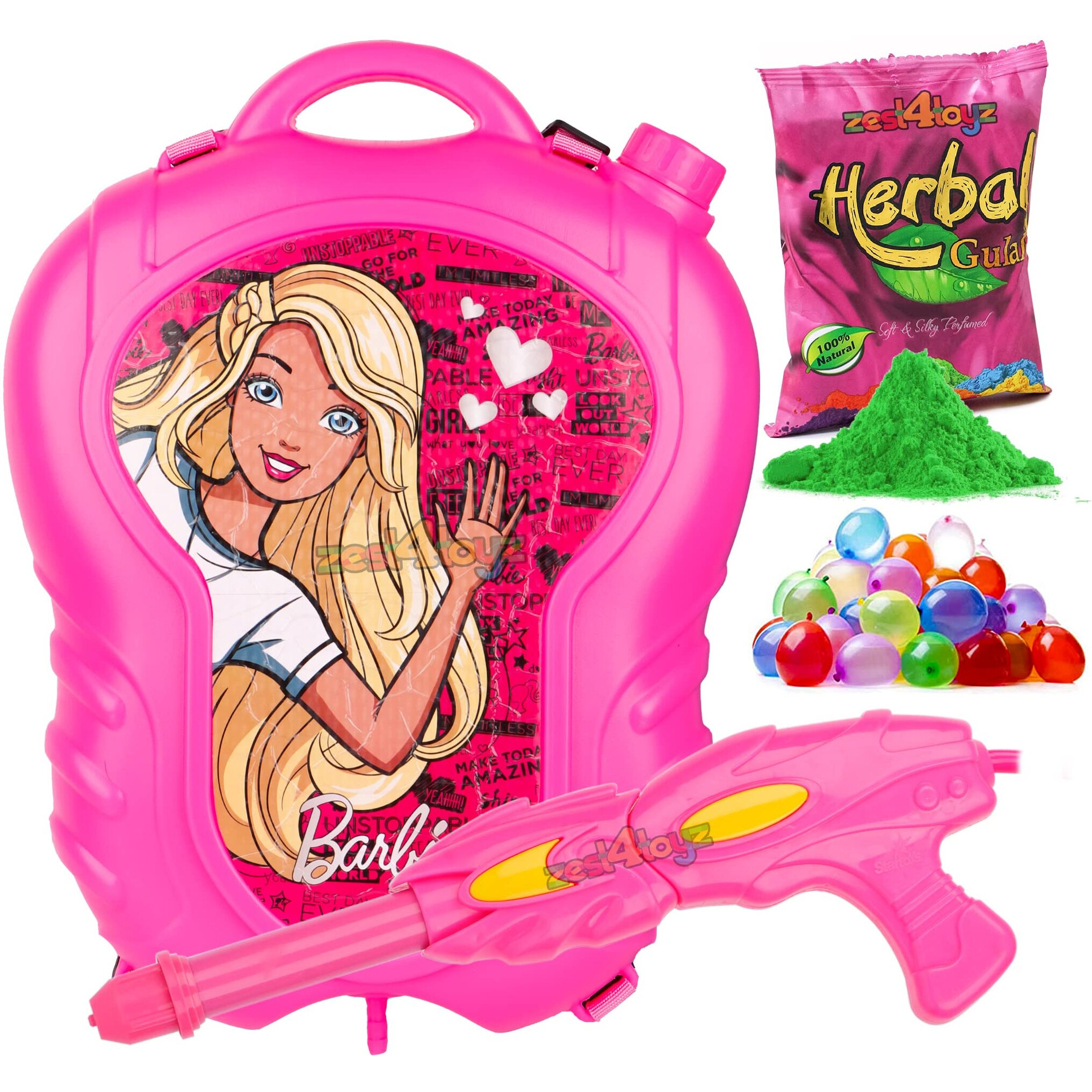 Zest 4 Toyz Holi Pichkari Water Gun for Kids Boy Girl Powerful High Pressure Tank Spray with 1 Pkt Holi Color & 100 Balloon - Classic Tank