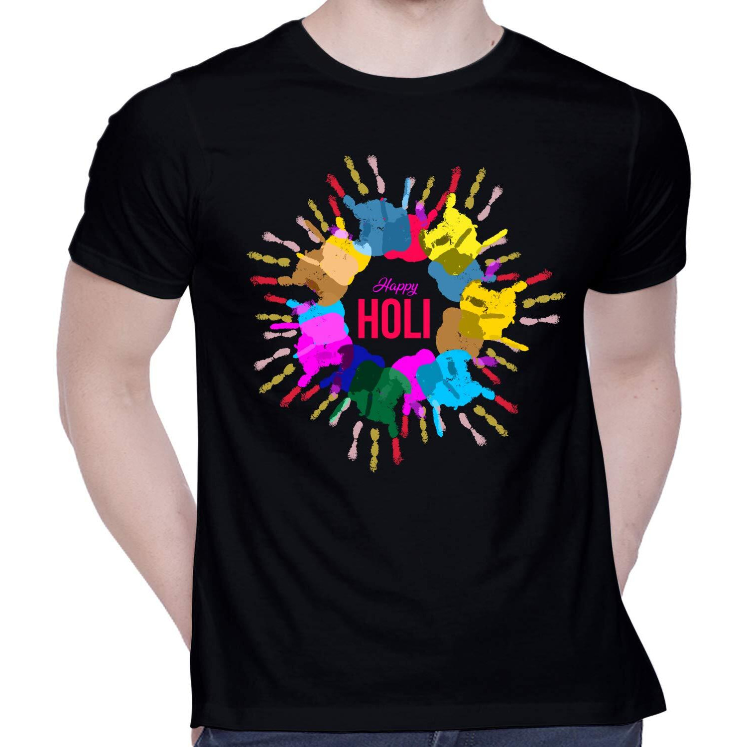 CreativiT Graphic Printed T-Shirt for Unisex Holi Tshirt | Casual Half Sleeve Round Neck T-Shirt | 100% Cotton | D00306-1_Black_Small