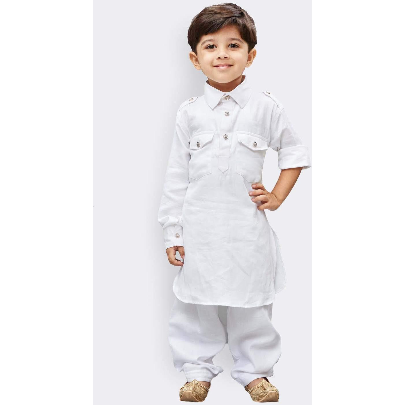JBN Creation Boys' White Cotton Pathani Kurta Set || Elegance for Holi & Eid Celebration_VASBPTWH009_30