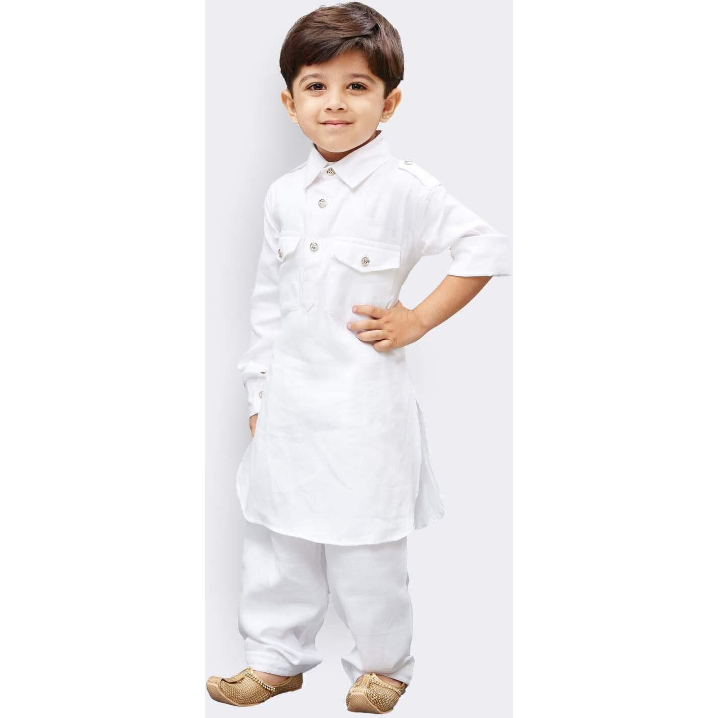 JBN Creation Boys' White Cotton Pathani Kurta Set || Elegance for Holi & Eid Celebration_VASBPTWH009_30