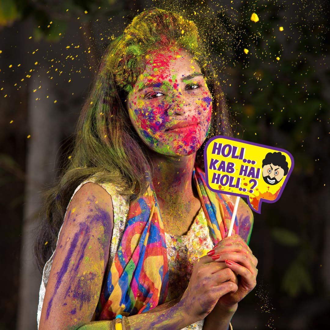 FestikoHoli Photo Booth Props Holi Decoration Items for Party [27pcs] Holi Decorations, Party Decoration/Holi Photo Booth/Happy Hoil Decoration, Holi Theme Prop/Holi Selfie/Holi Festive