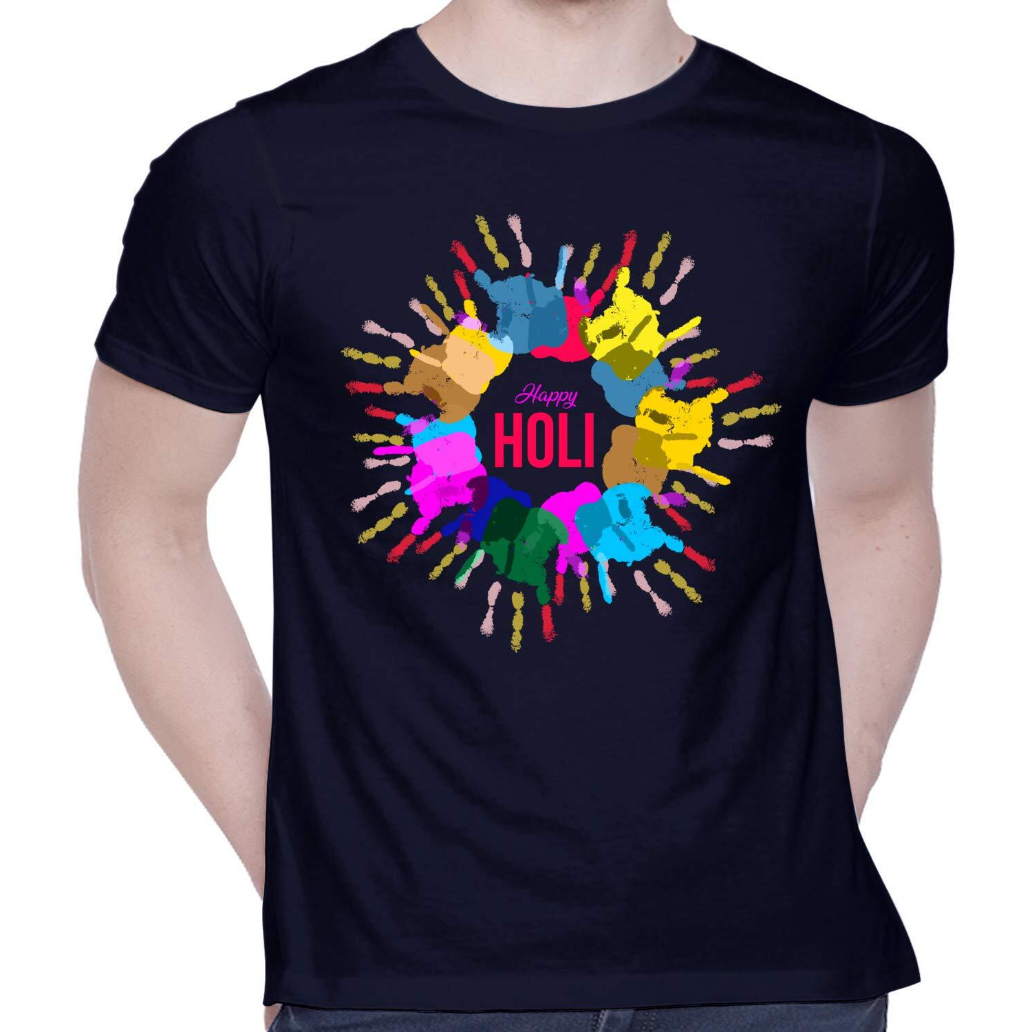 CreativiT Graphic Printed T-Shirt for Unisex Holi Tshirt | Casual Half Sleeve Round Neck T-Shirt | 100% Cotton | D00306-1_Navy Blue_XX-Large