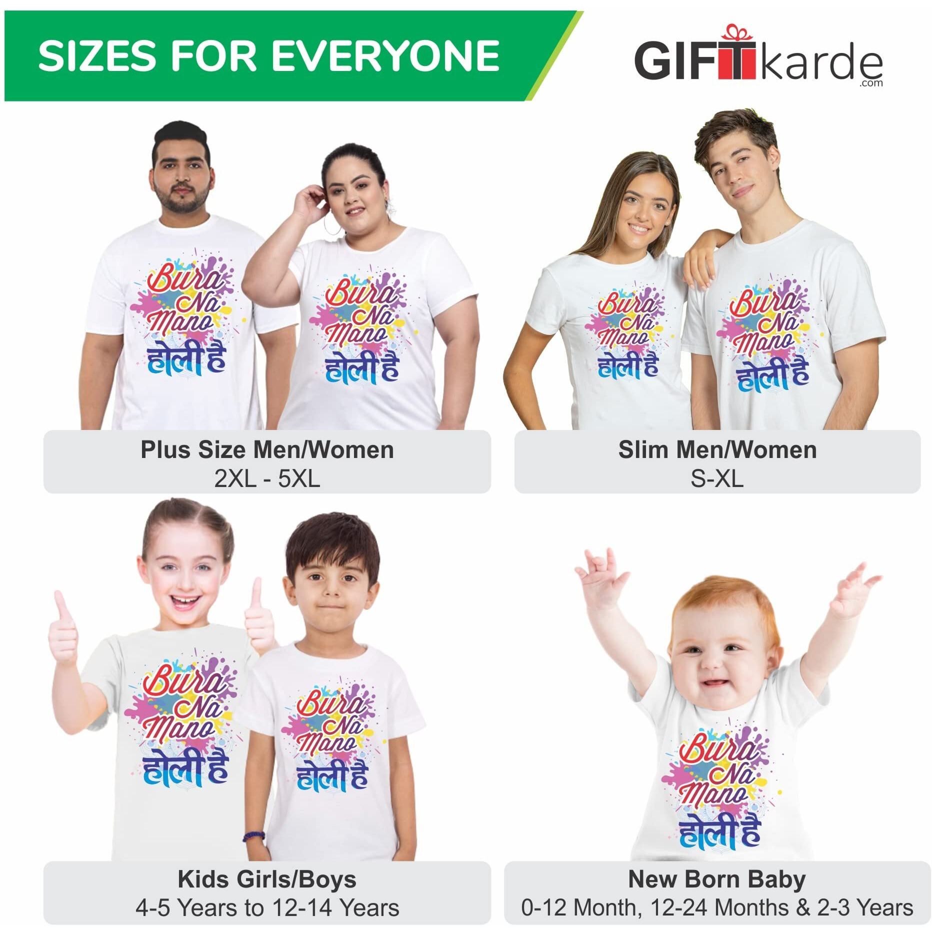 GIFTkarde Bura Na Mano Holi Hai Printed Tshirt || for Kids, Men/Women, Boys/Girls || Unisex, Chest 36, Size S