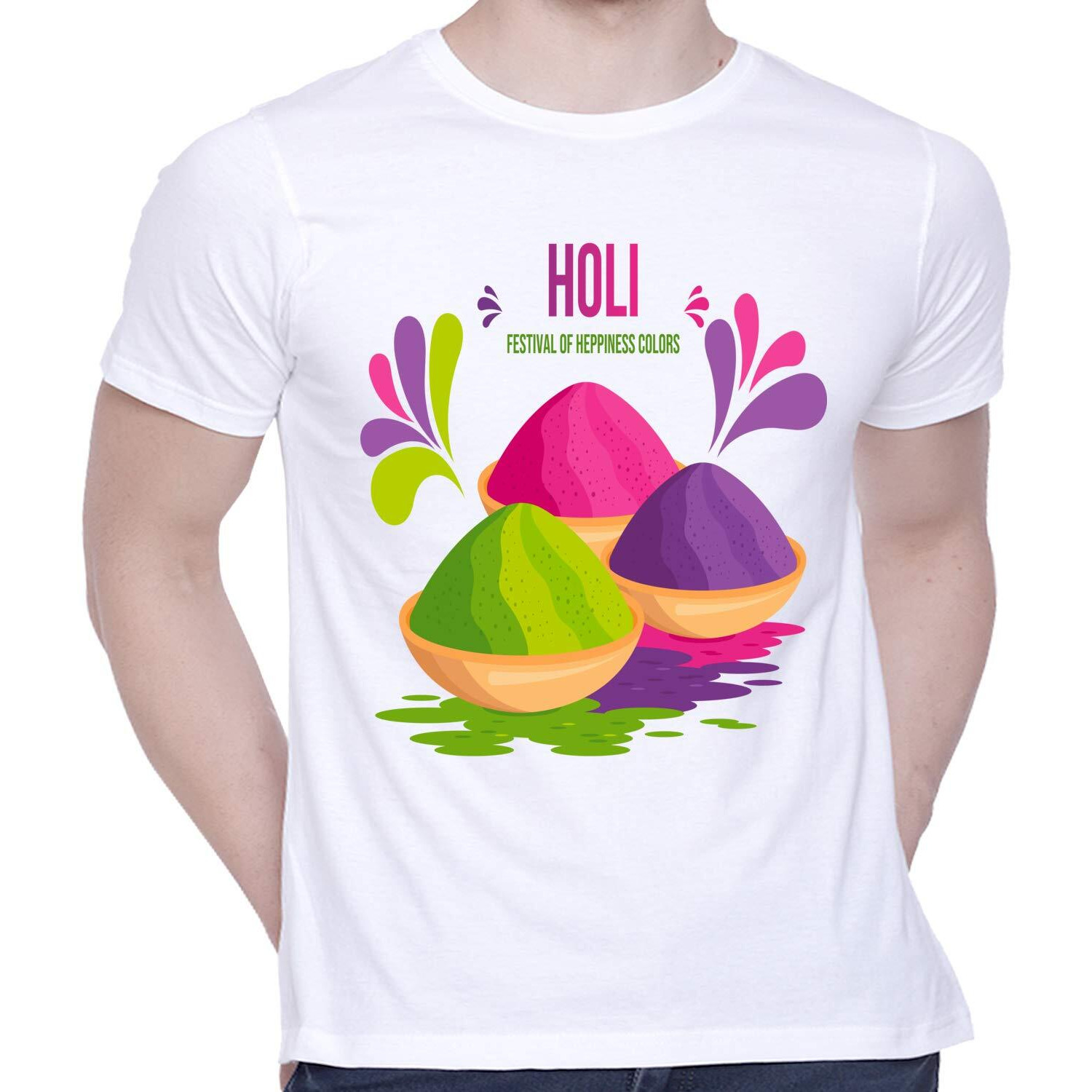 CreativiT Unisex Graphic Printed Holi - Festival of Colors | Festive T-Shirt Cotton Casual Half Sleeve Round Neck T-Shirt (D00310-14, White, Medium)