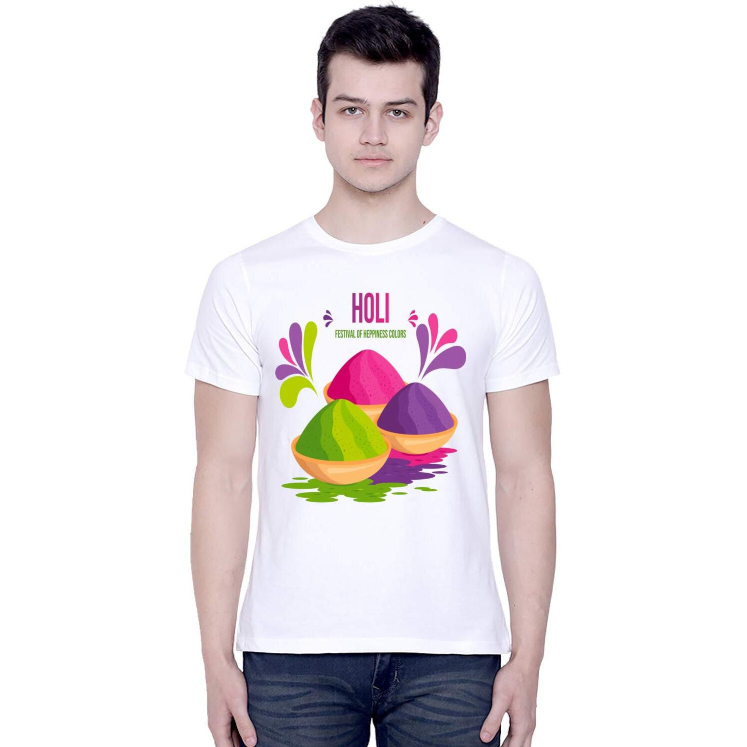 CreativiT Unisex Graphic Printed Holi - Festival of Colors | Festive T-Shirt Cotton Casual Half Sleeve Round Neck T-Shirt (D00310-14, White, Medium)