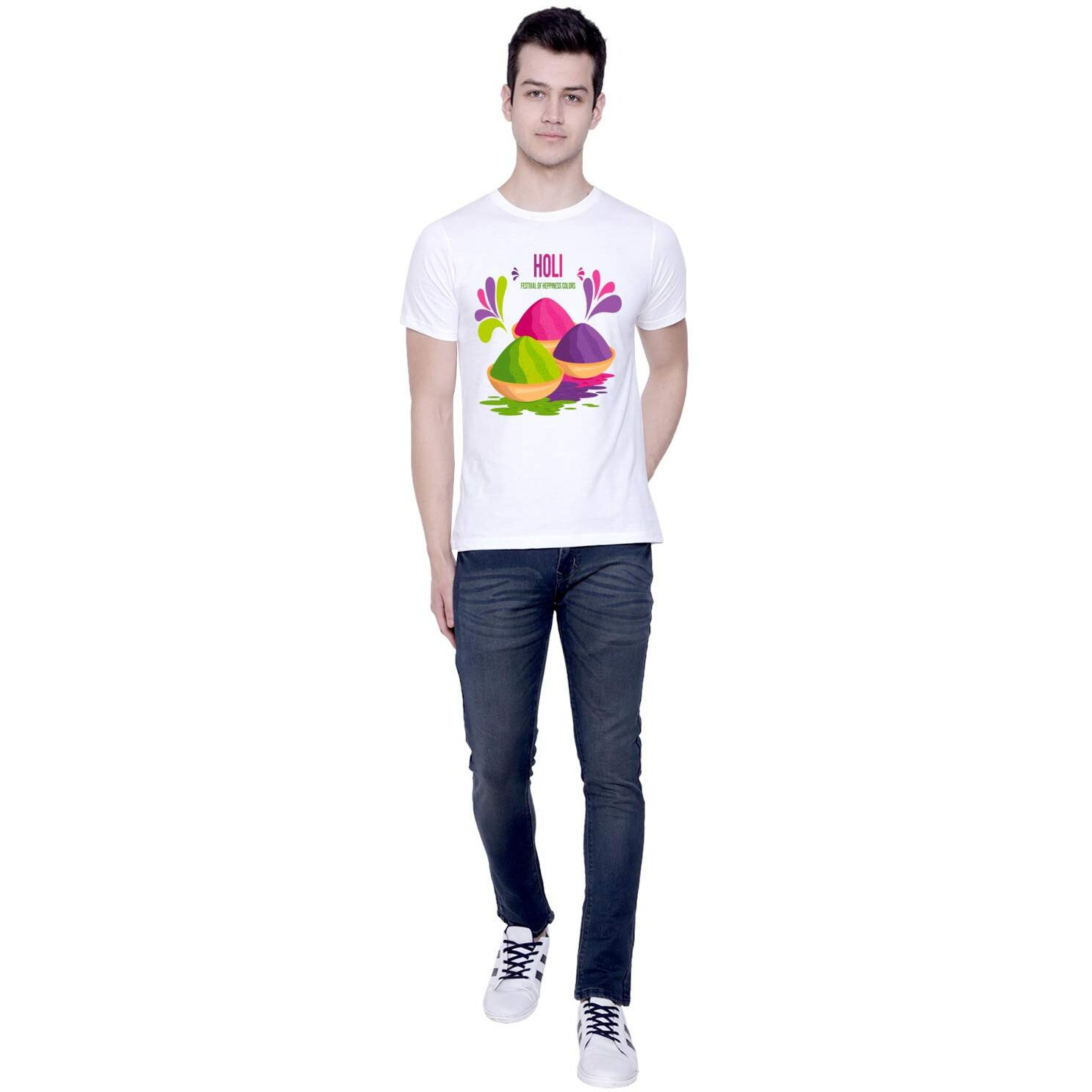 CreativiT Unisex Graphic Printed Holi - Festival of Colors | Festive T-Shirt Cotton Casual Half Sleeve Round Neck T-Shirt (D00310-14, White, Medium)