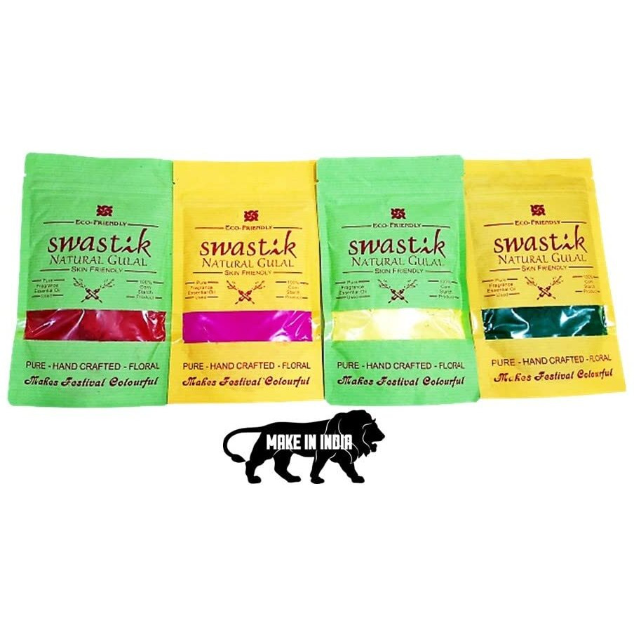 Crazy Pots Holi Gulal Color - Pure Handcrafted Floral, 100% Natural & Eco Friendly - Pack of 4 (100gm per Pack) Pink, Yellow, Green & Red