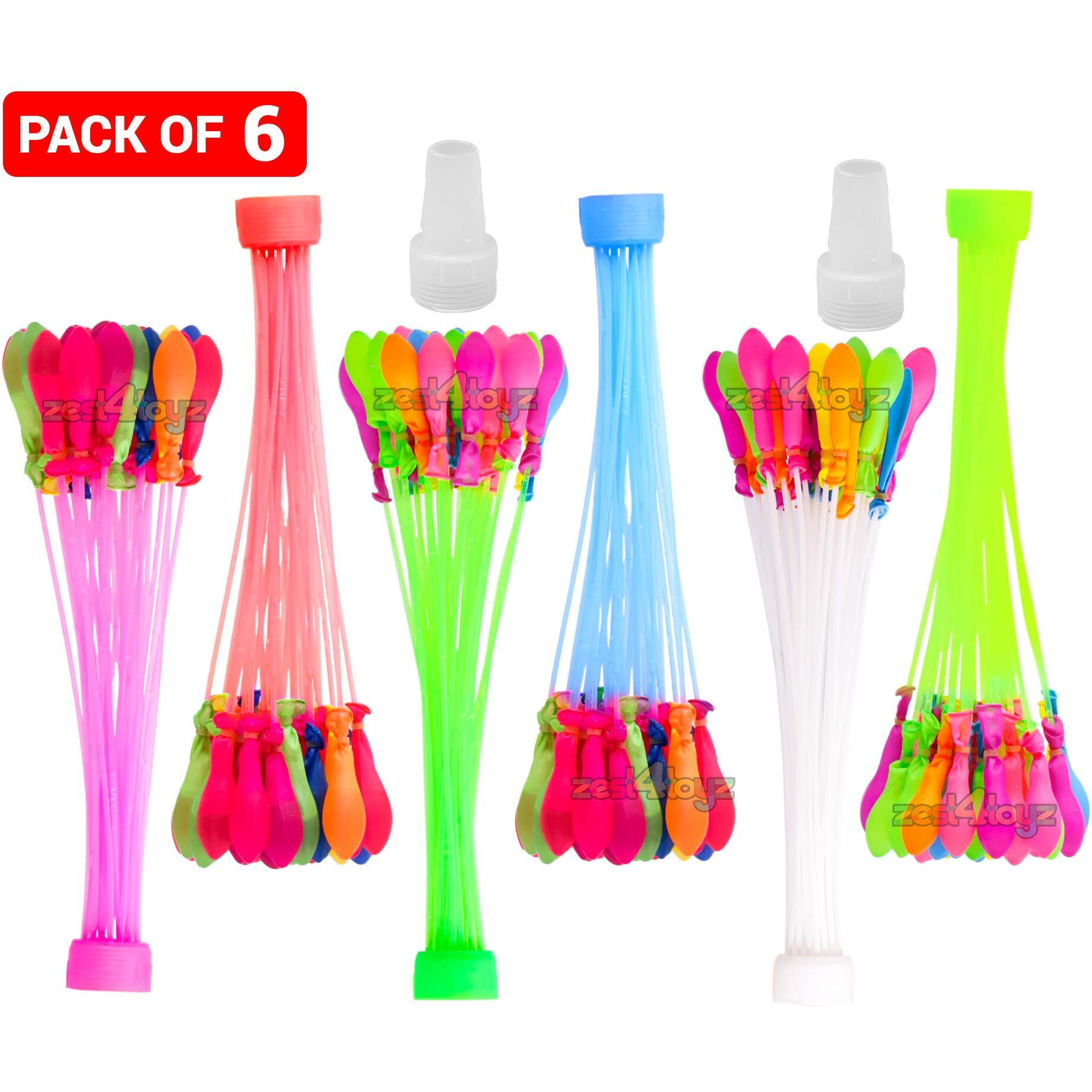 Zest 4 Toyz Holi Magic Water Balloons Pack for Kids Vibrant Colors Quick Fill Easy Tie with 2 Universal Tap Adapter Water Balloon Fight Holi Celebrations - Boys and Girls (Pack of 222)