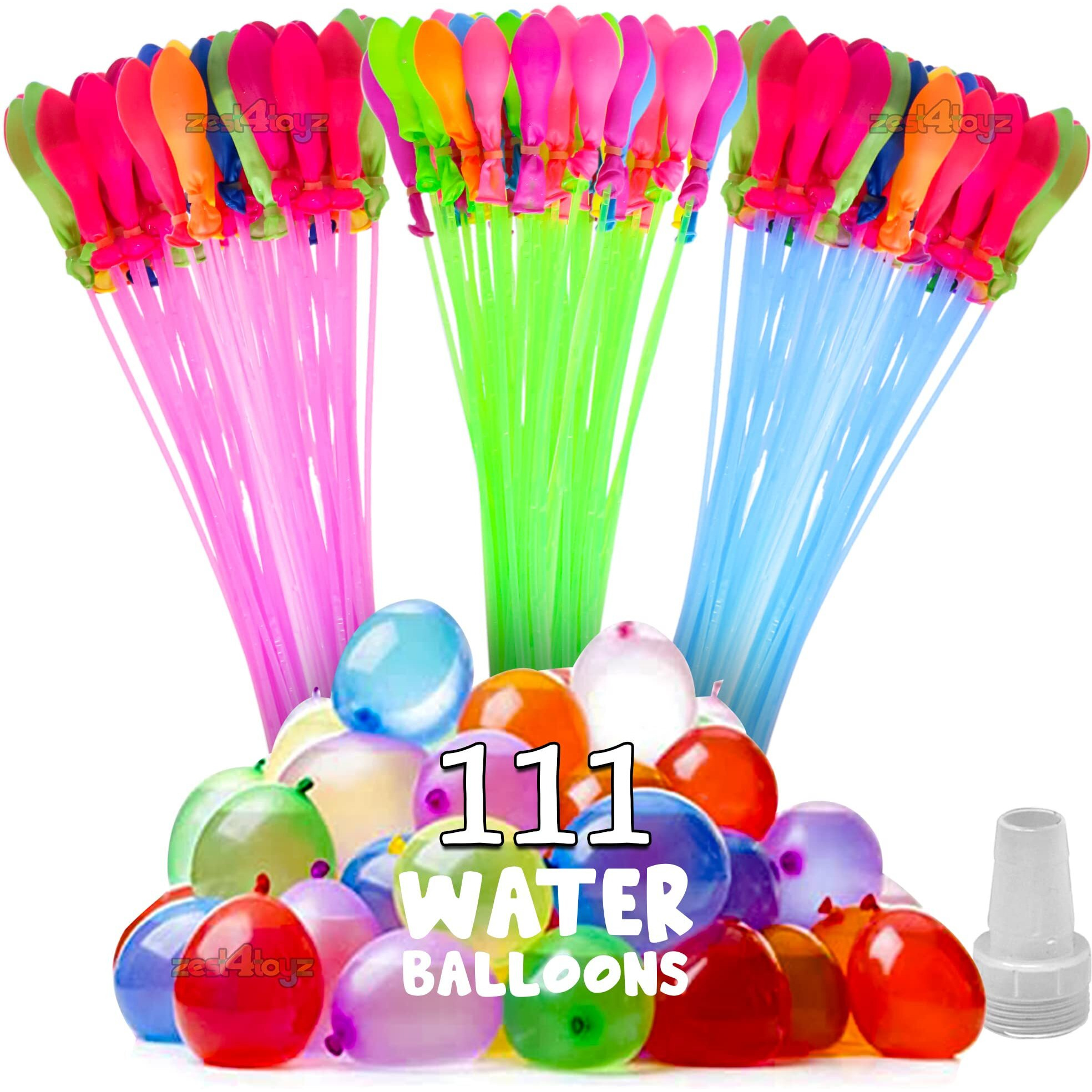 Zest 4 Toyz Holi Magic Water Balloons Pack for Kids with 4 Holi Herbal Gulal Vibrant Colors Quick Fill Easy Tie Water Balloon Holi Celebrations for Boys and Girls (Pack of 111)