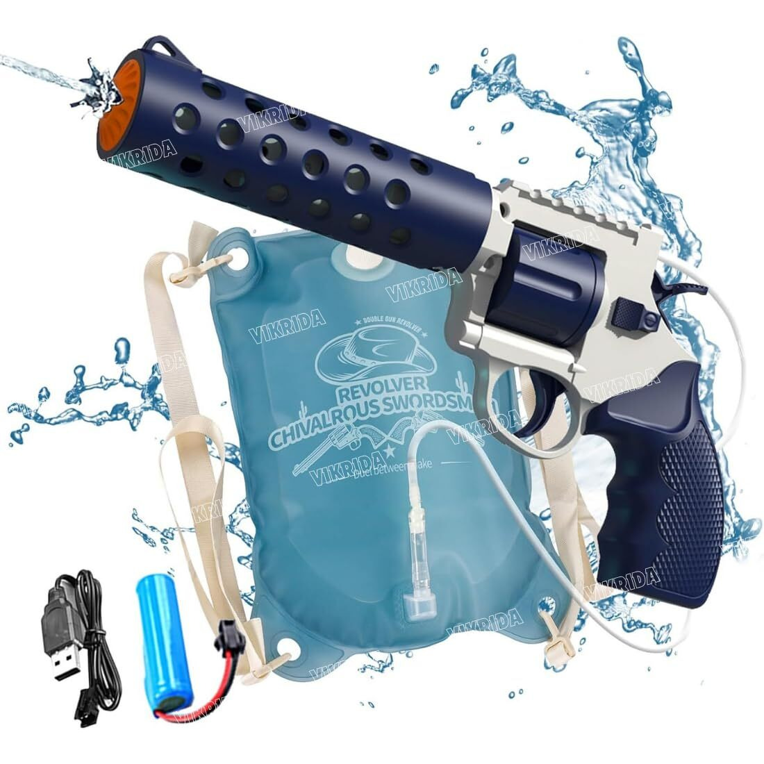 VikriDA Electric Water Gun, Powerful Water Guns Up to 20-30 FT Long Range, 1800CC Capacity Super Water Blaster Summer Toys for Pool - Blue