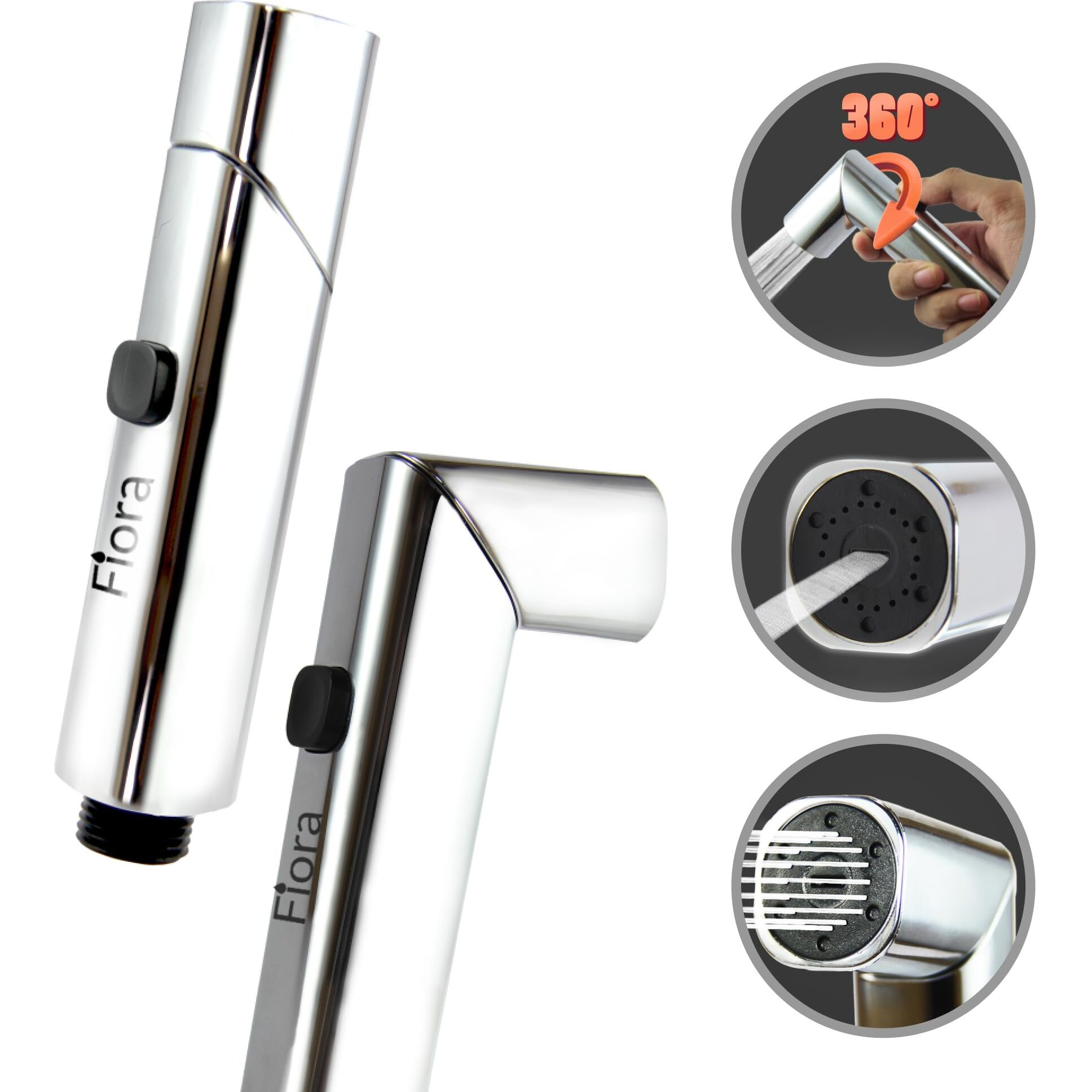 FIORA Bathroom Water Saving ABS Health Faucet | Jet Spray for Toilet | Shower Faucet | Health Faucet for Bathroom | Health Faucet Gun Only | High Pressure Jet Spray Gun | 2 Flow Modes | Chrome Finish