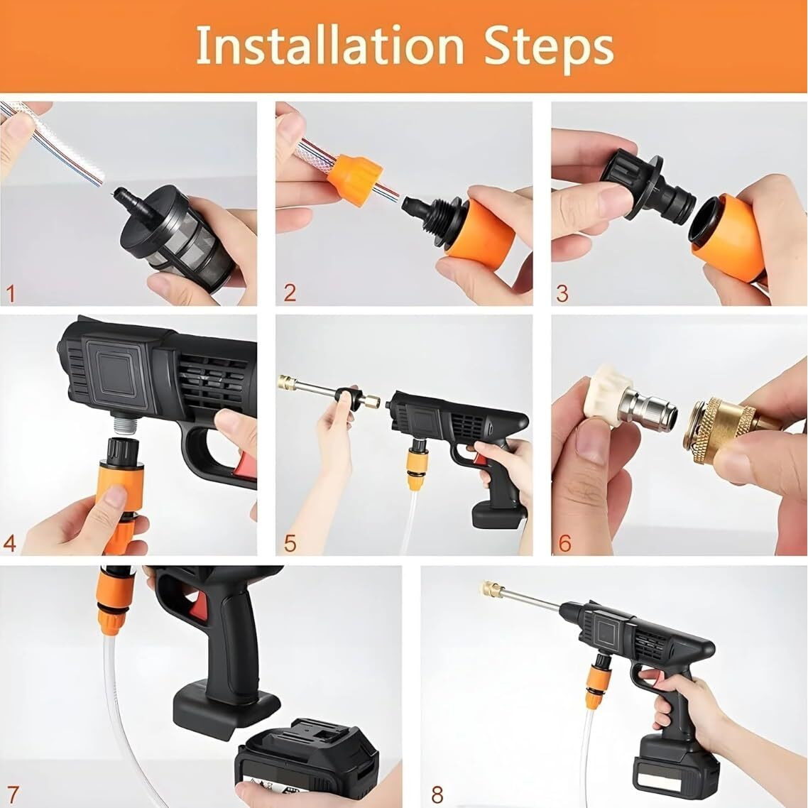 ROMINO Cordless Portable Wireless Pressure Washer Gun 48V 12000mah High Pressure Water Gun for Car Wash Bike Washing Cleaning| Adjustable Nozzle and 5M Hose Pipe (Double_Battery)