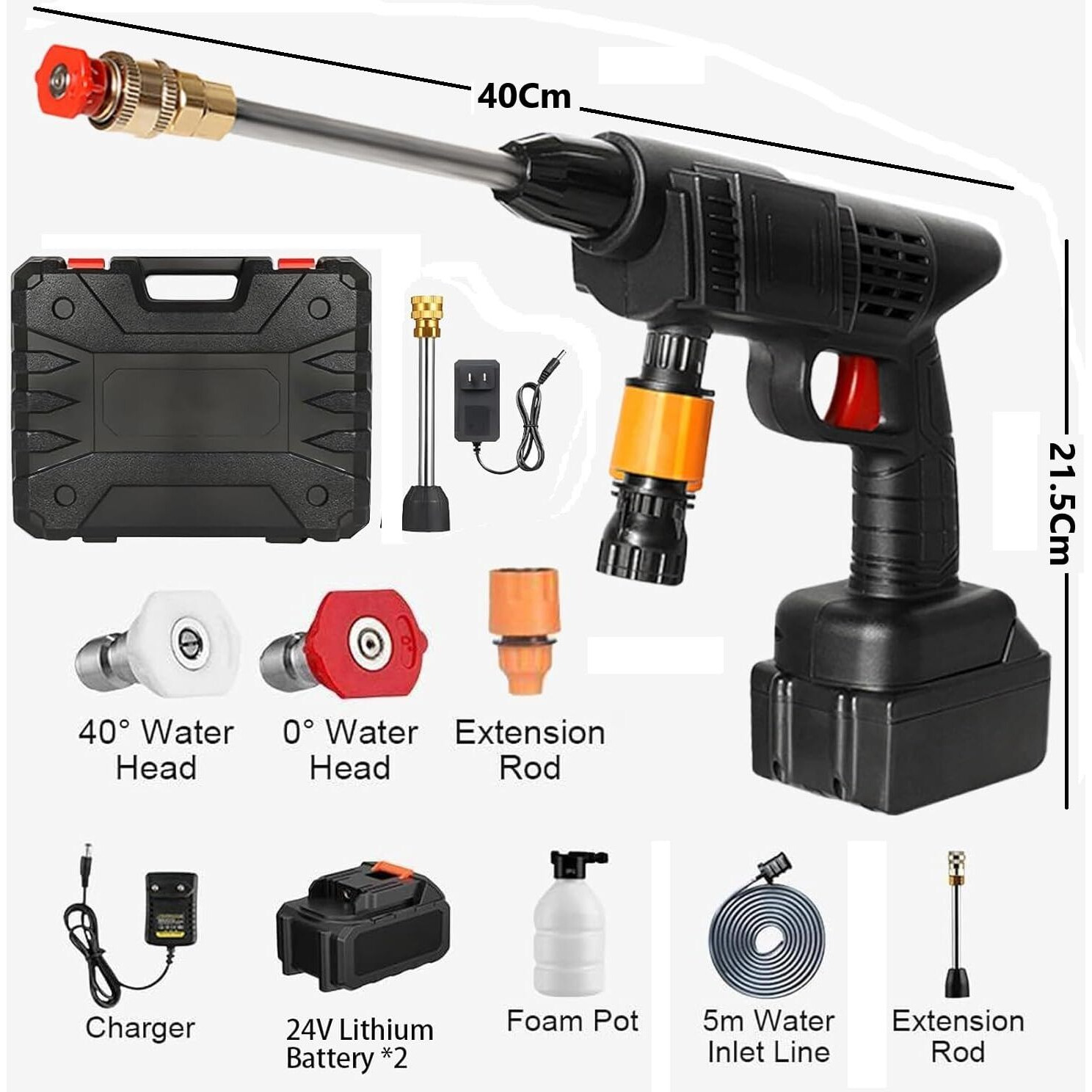 ROMINO Cordless Portable Wireless Pressure Washer Gun 48V 12000mah High Pressure Water Gun for Car Wash Bike Washing Cleaning| Adjustable Nozzle and 5M Hose Pipe (Double_Battery)
